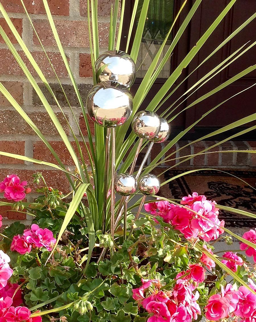 Mixed Set Of 6 Stainless Steel Garden Lollipop Stakes, Rome #CS-719