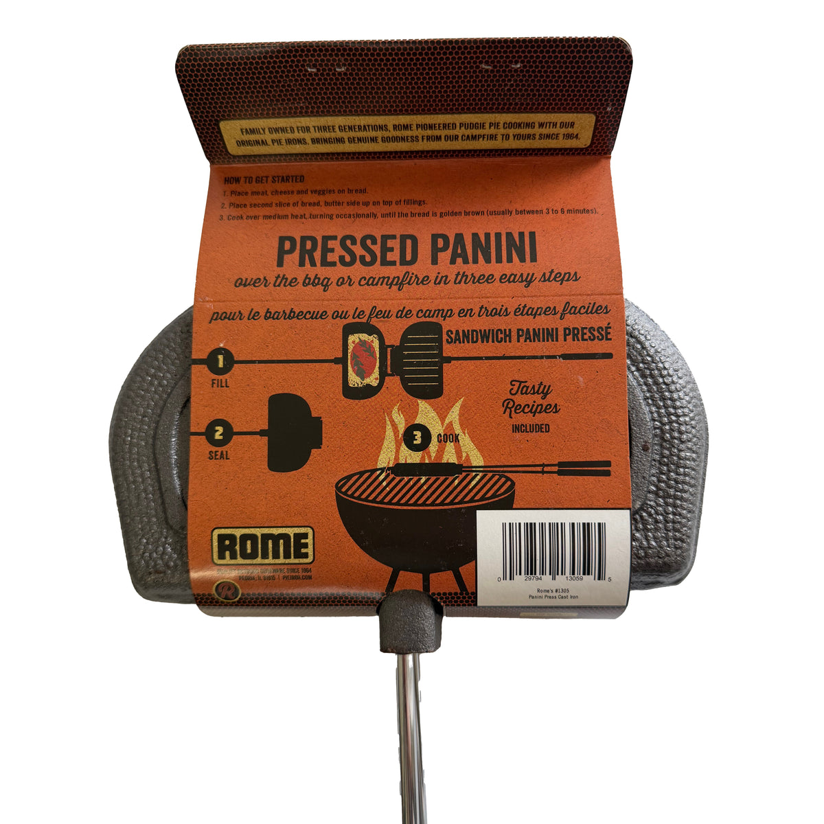 Panini Press with packaging cooking head close up back view white background