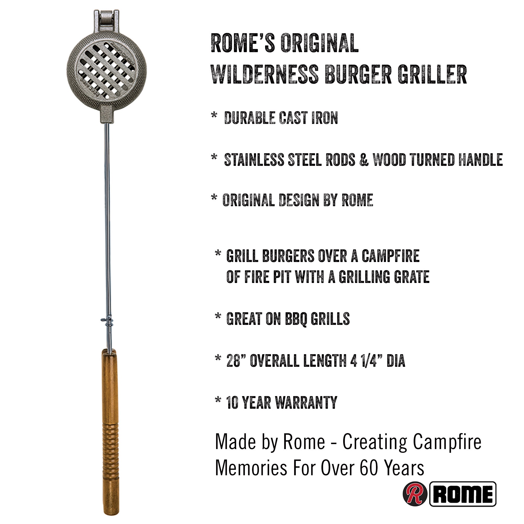 Wilderness Hamburger Griller - Cast Iron, Rome Industries #1505