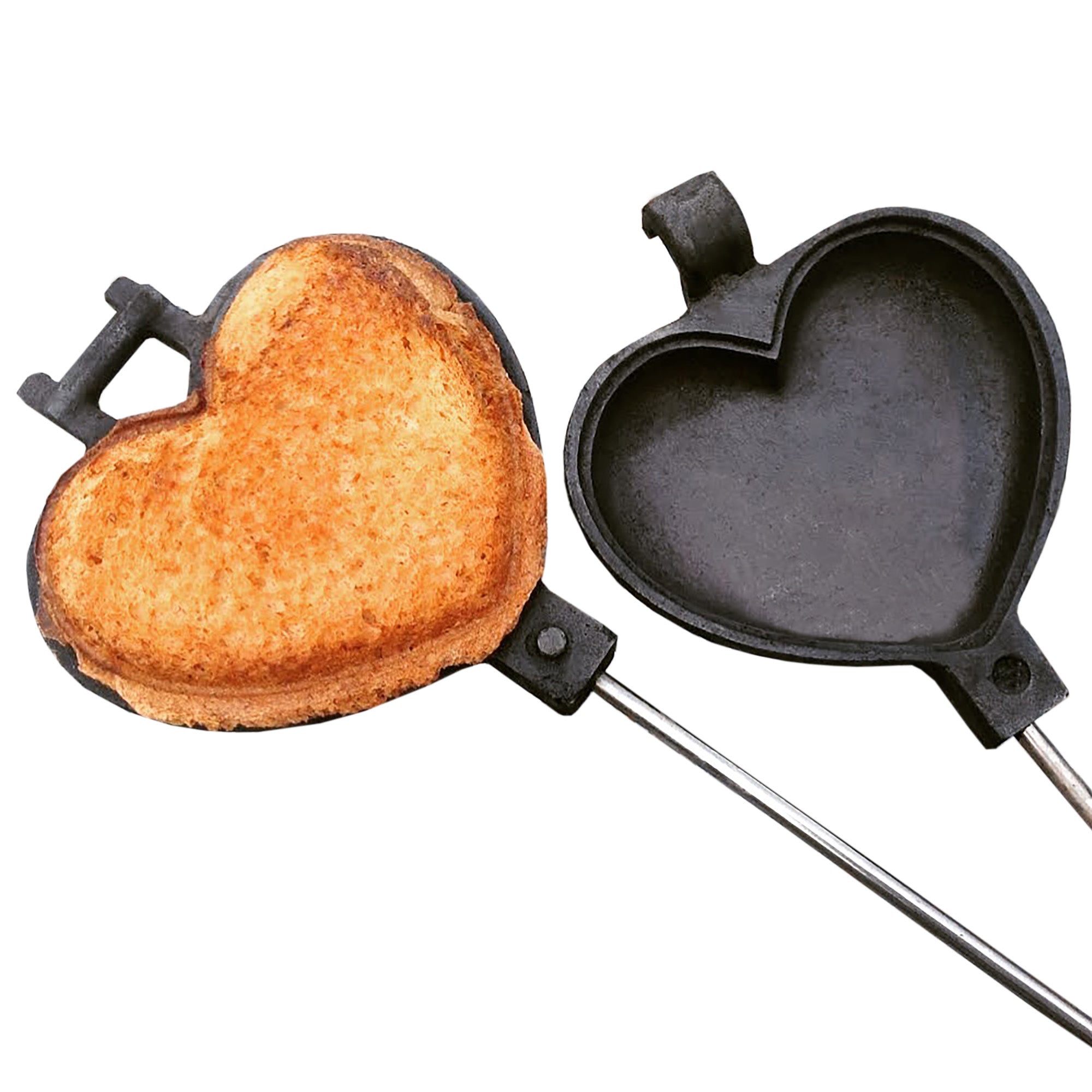 Love Pie Iron close up open with food white background