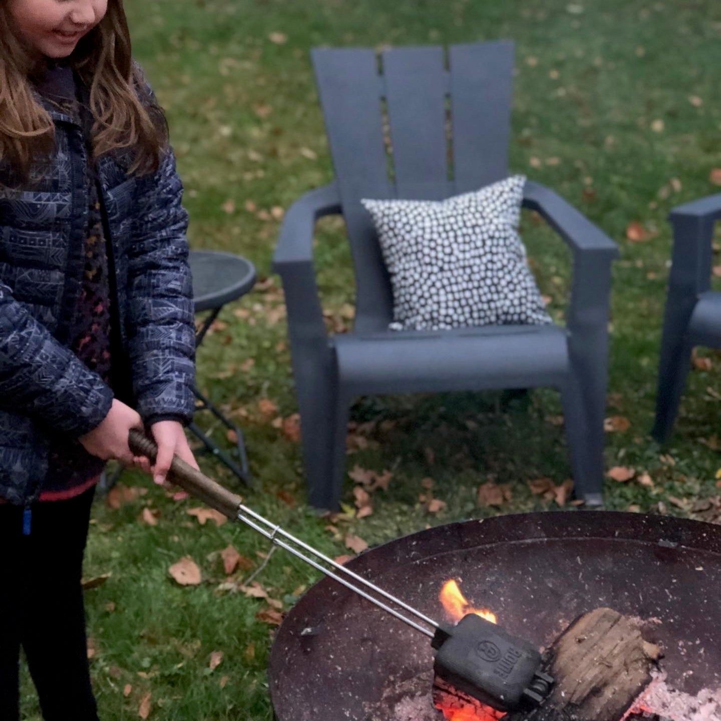 Square pie Iron in use on grill