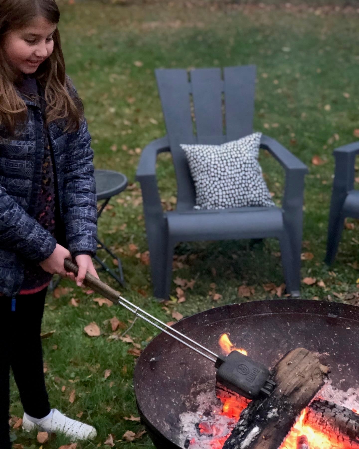 Square pie Iron in use on grill