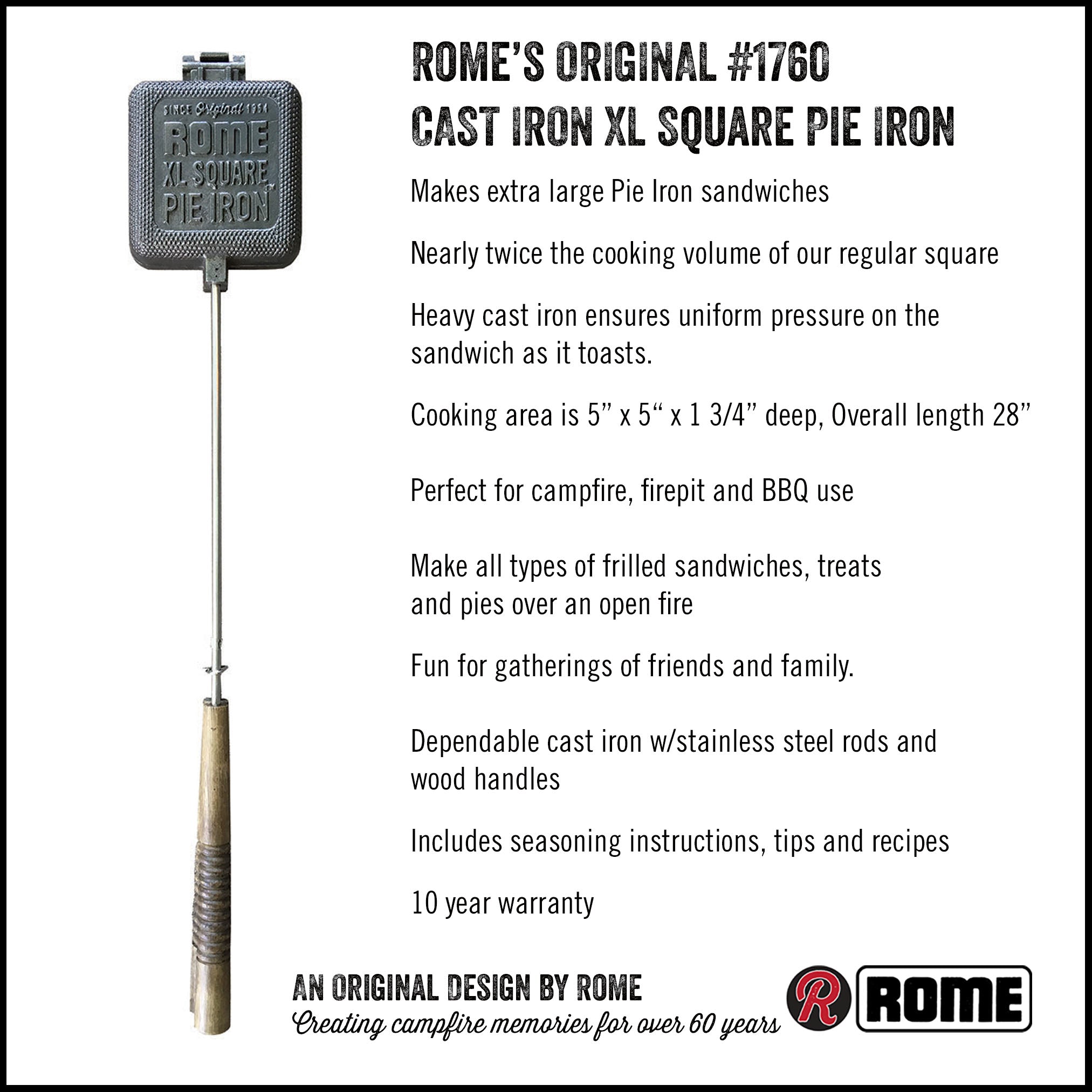 Rome XL square pie iron info sheet