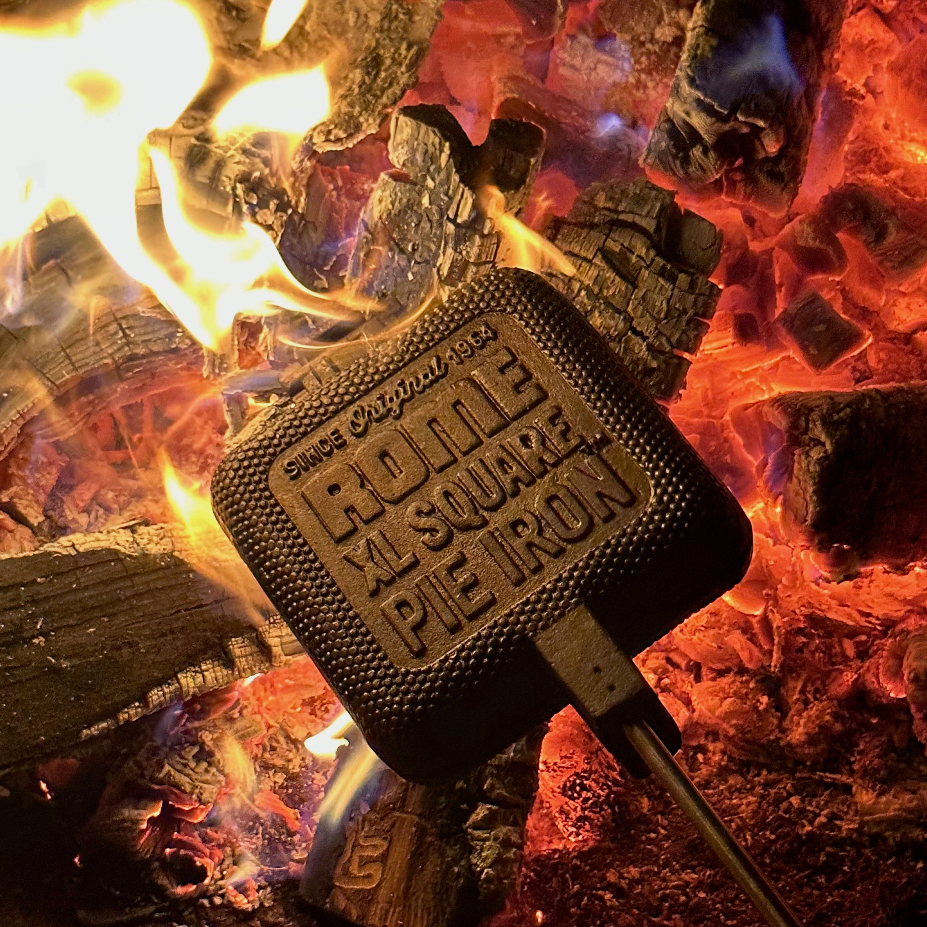 XL Square Pie Iron in use in campfire