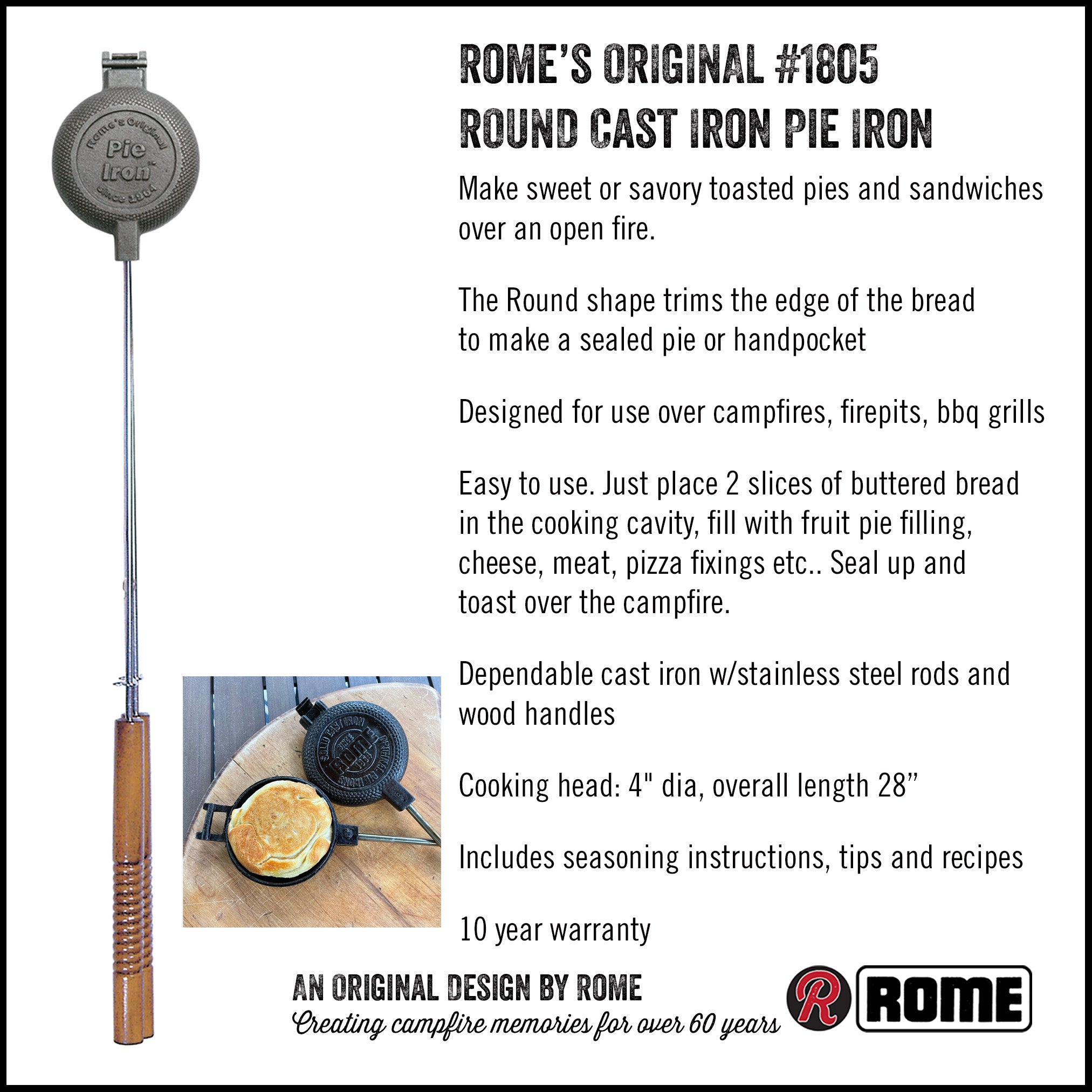 Round Pie Iron full view with text