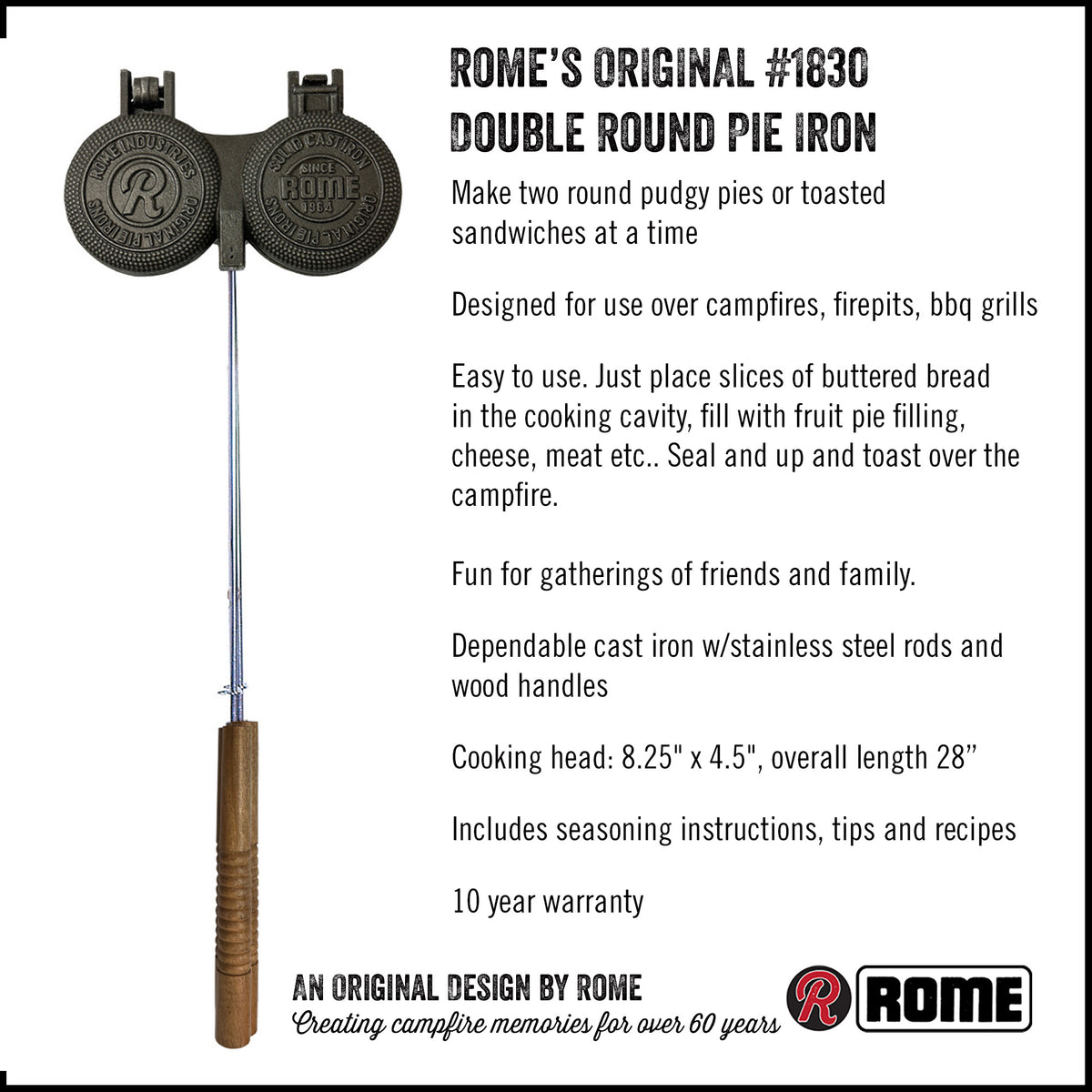 Double Round Pie Iron full view with text