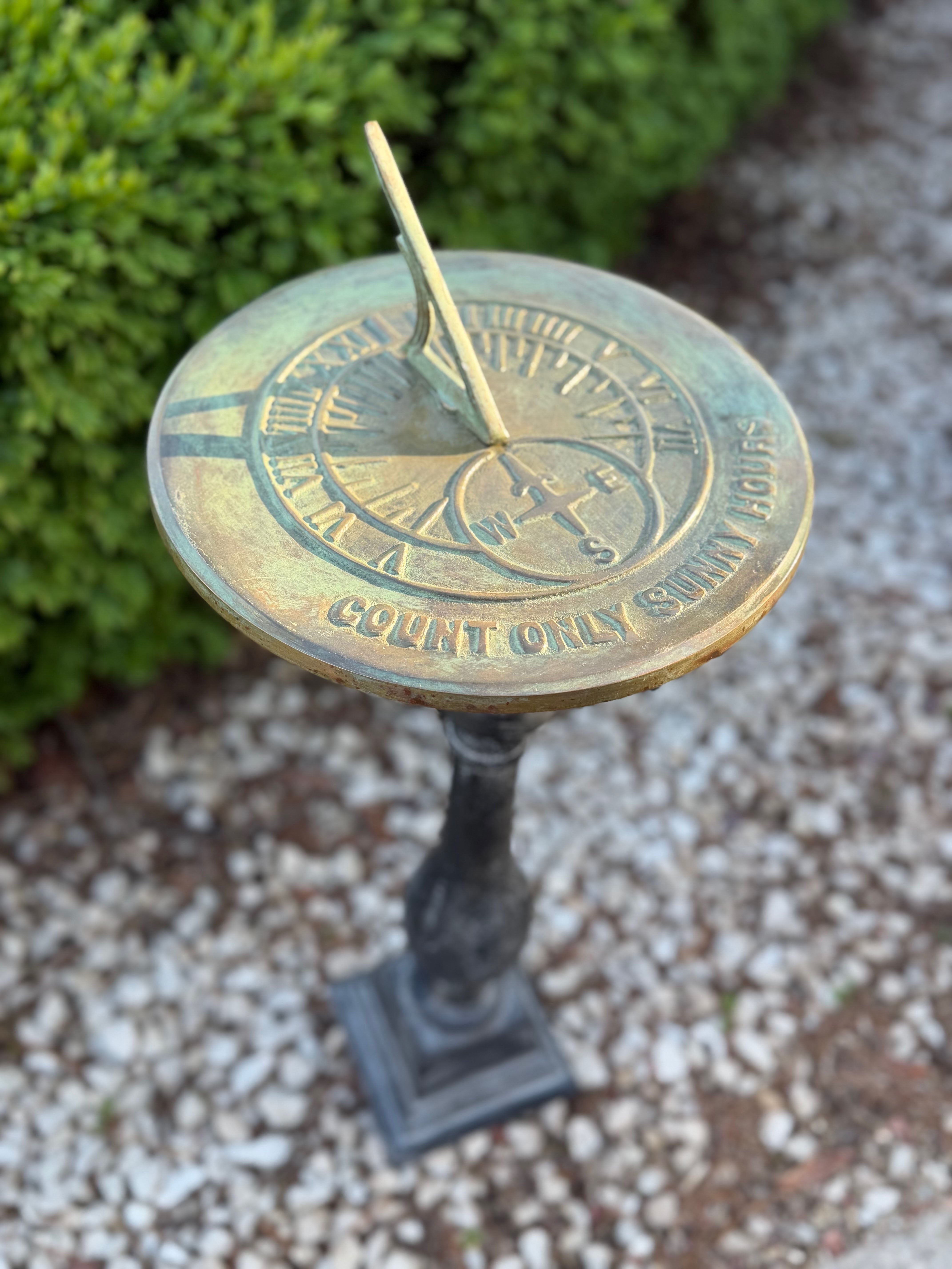 Solid Brass Count Sunny Hours Sundial, 10 3/8" dia. Rome #2120