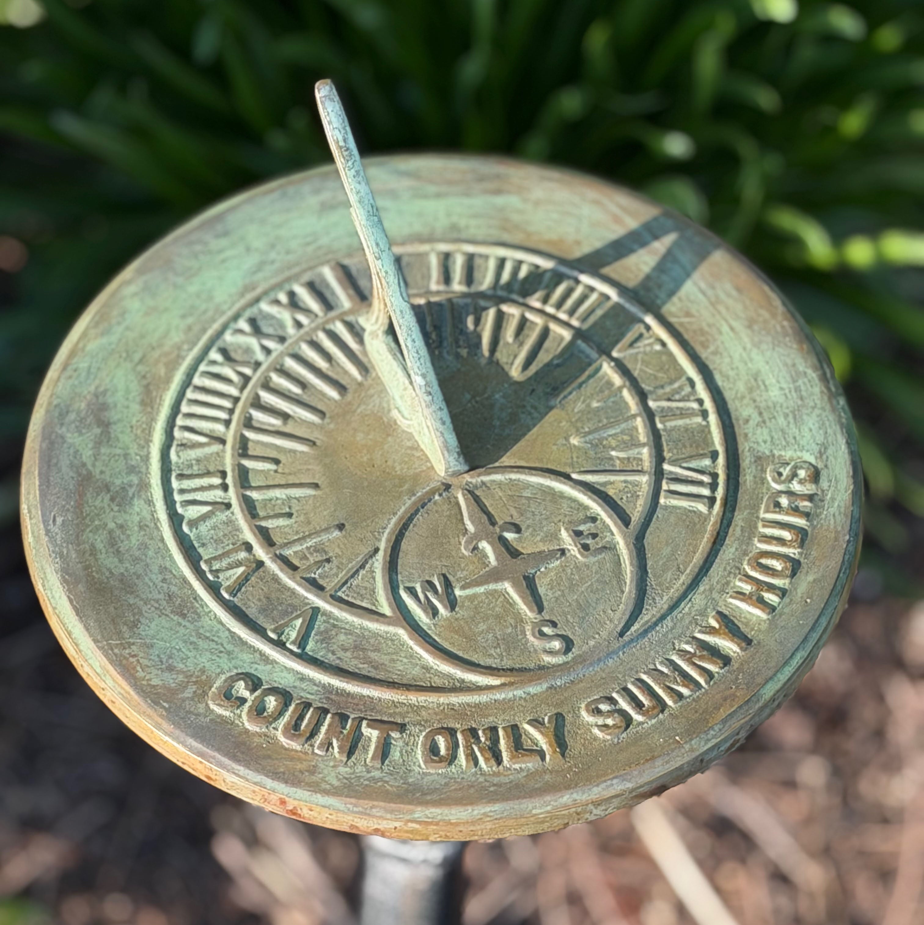 Solid Brass Count Sunny Hours Sundial, 10 3/8" dia. Rome #2120