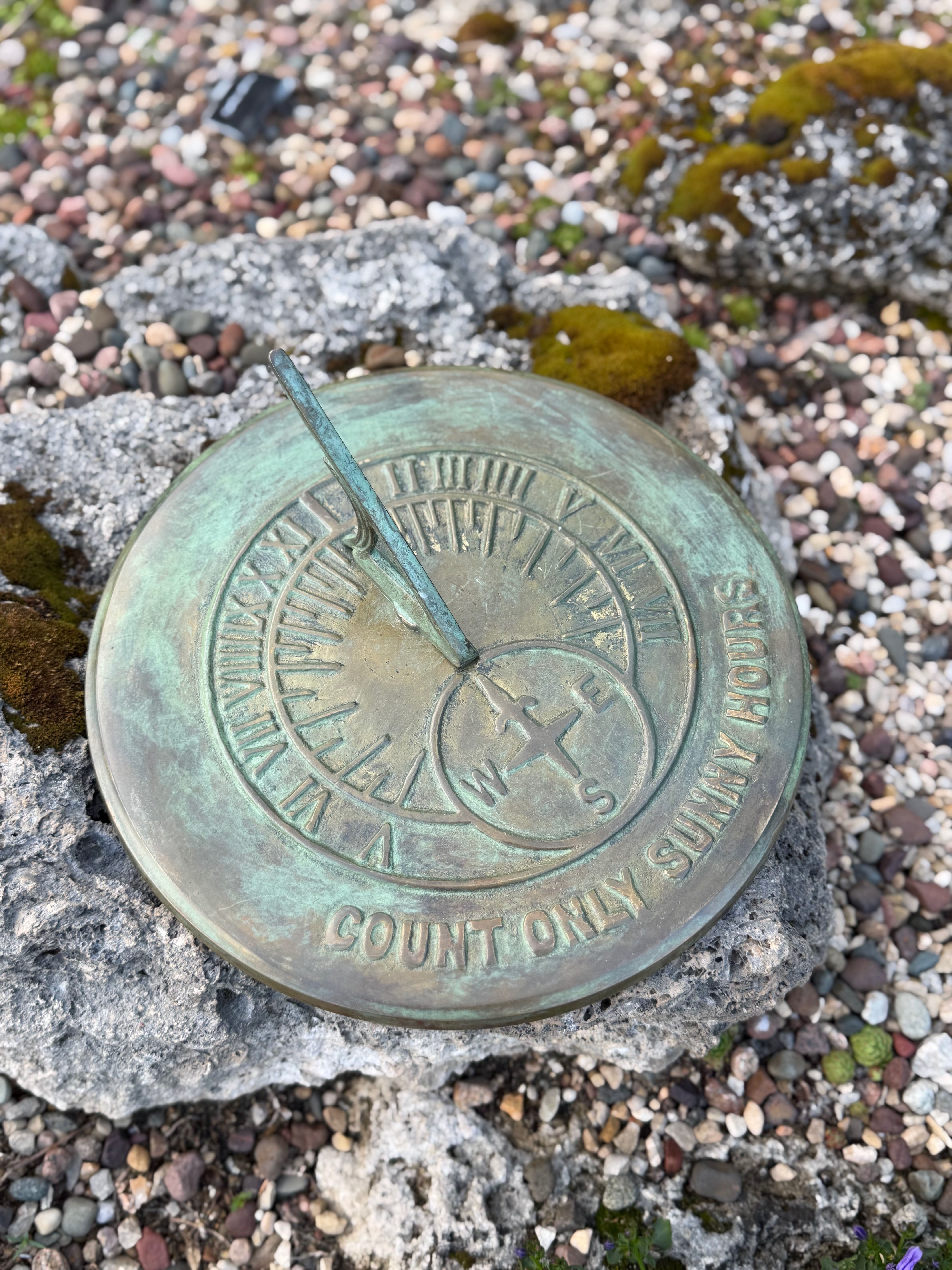 Solid Brass Count Sunny Hours Sundial, 10 3/8" dia. Rome #2120