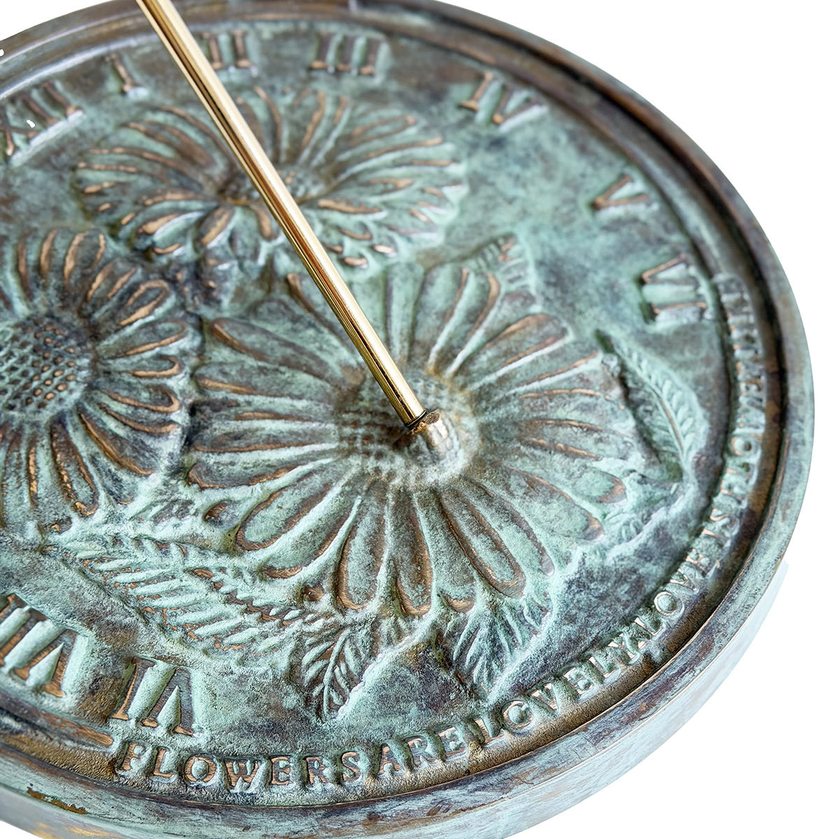 Solid Brass Flowers Sundial close up
