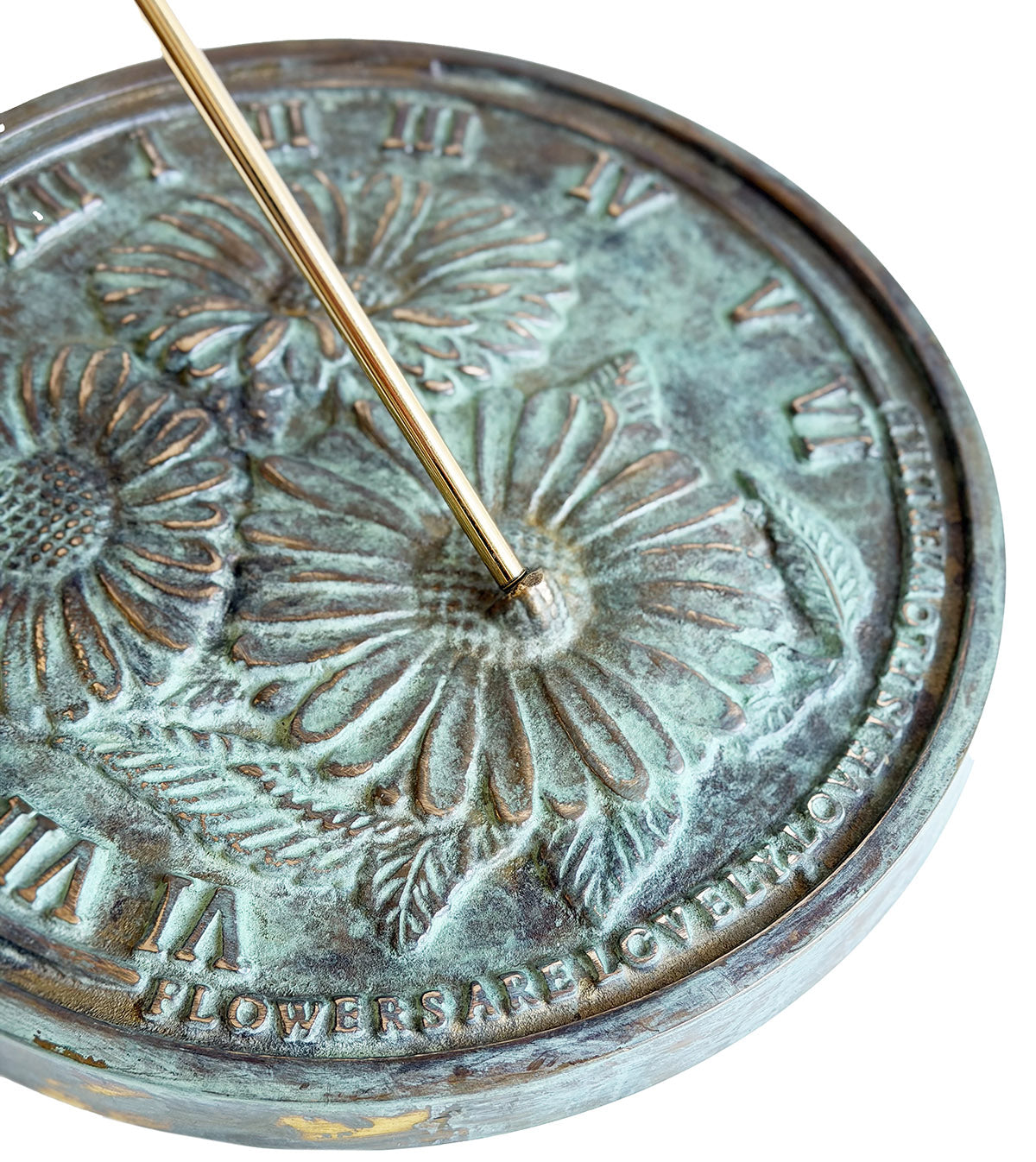 Solid Brass Flowers Sundial close up