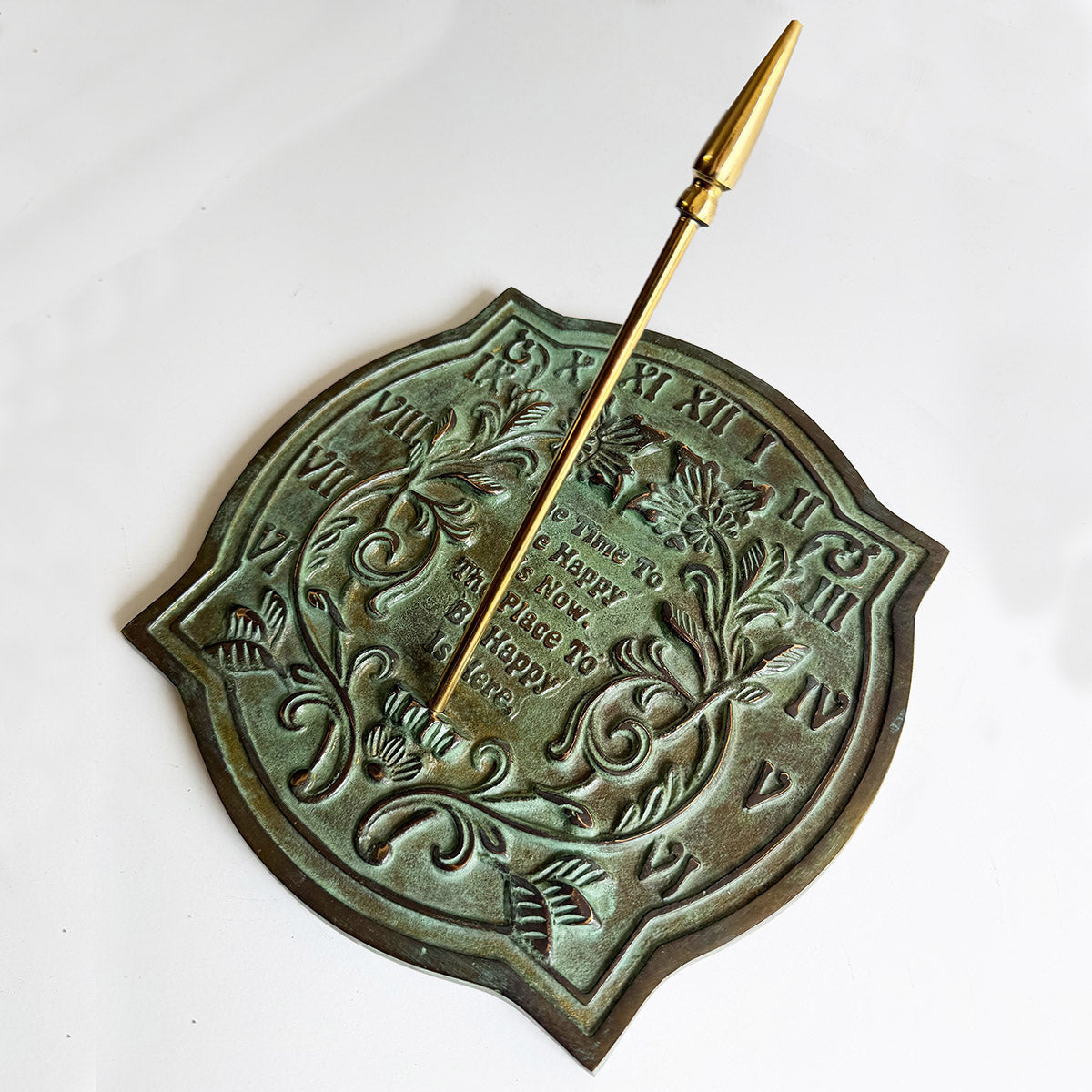 Solid Brass Happiness Sundial, 10" dia. Rome #2303