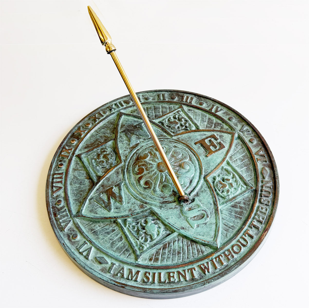 Solid Brass Rosette Sundial white background d