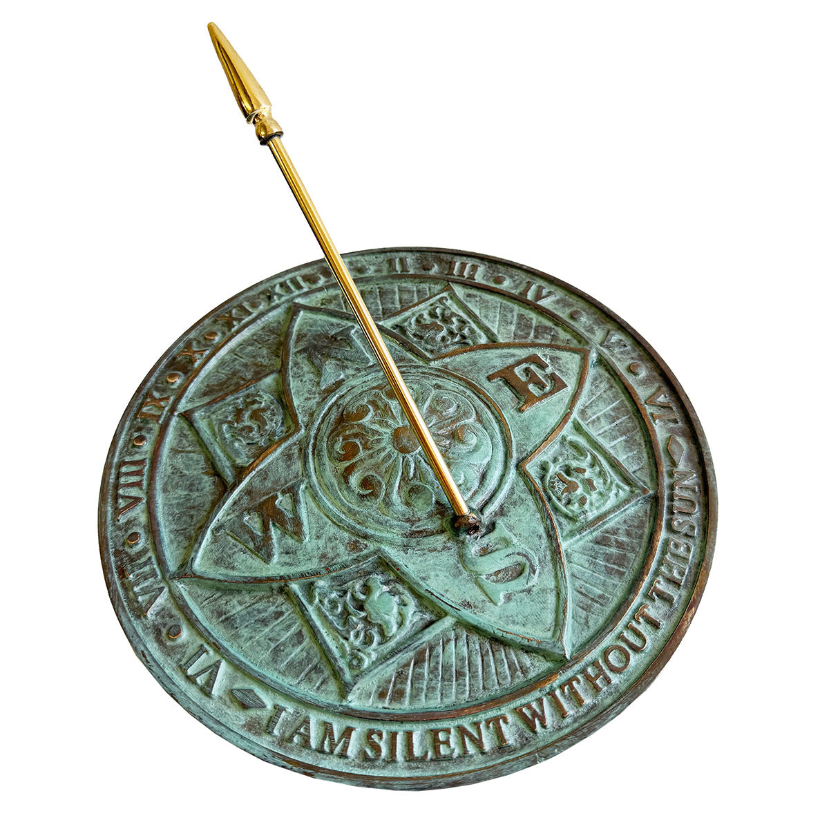 Solid Brass Rosette Sundial white background b