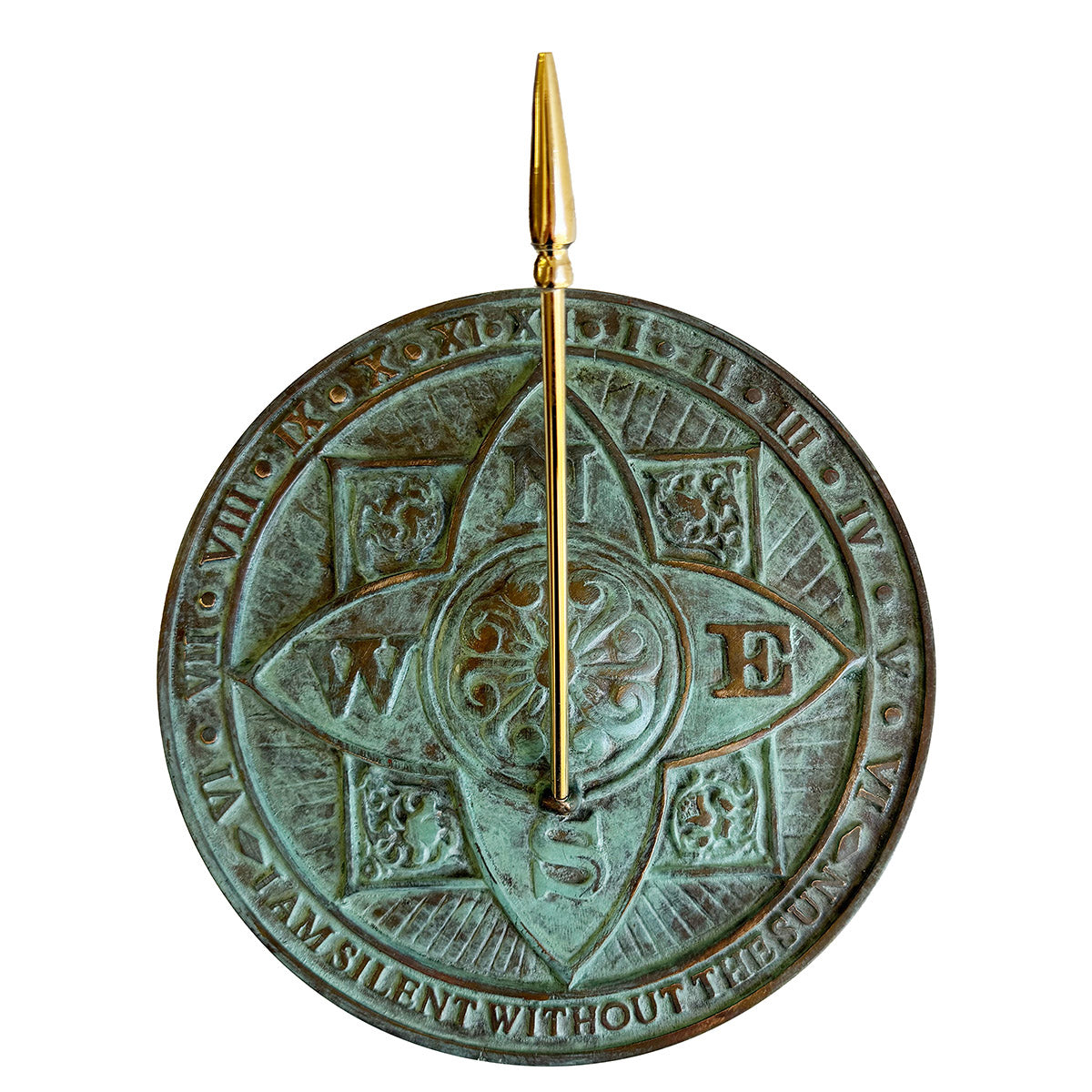 Solid Brass Rosette Sundial white background top view