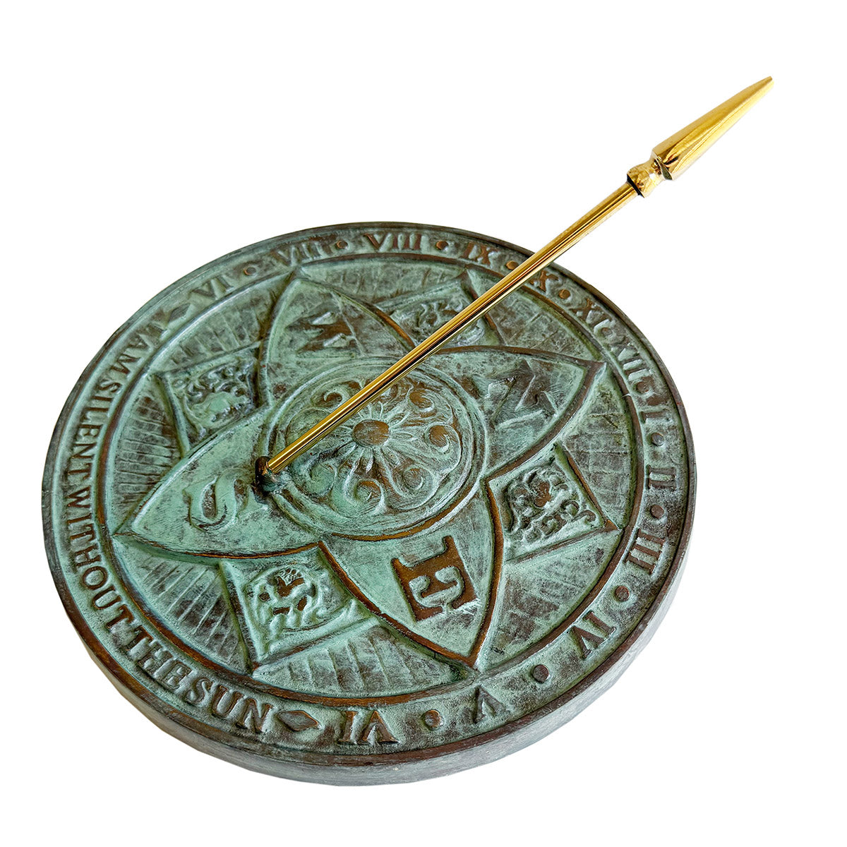 Solid Brass Rosette Sundial white background c
