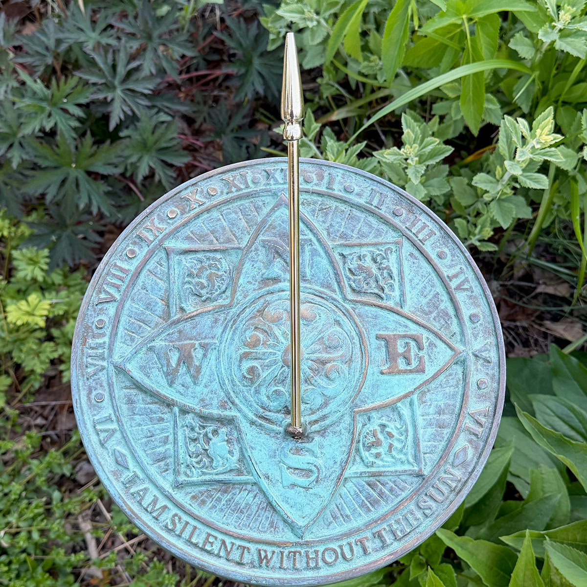 Solid Brass Rosette Sundial in garden top view b