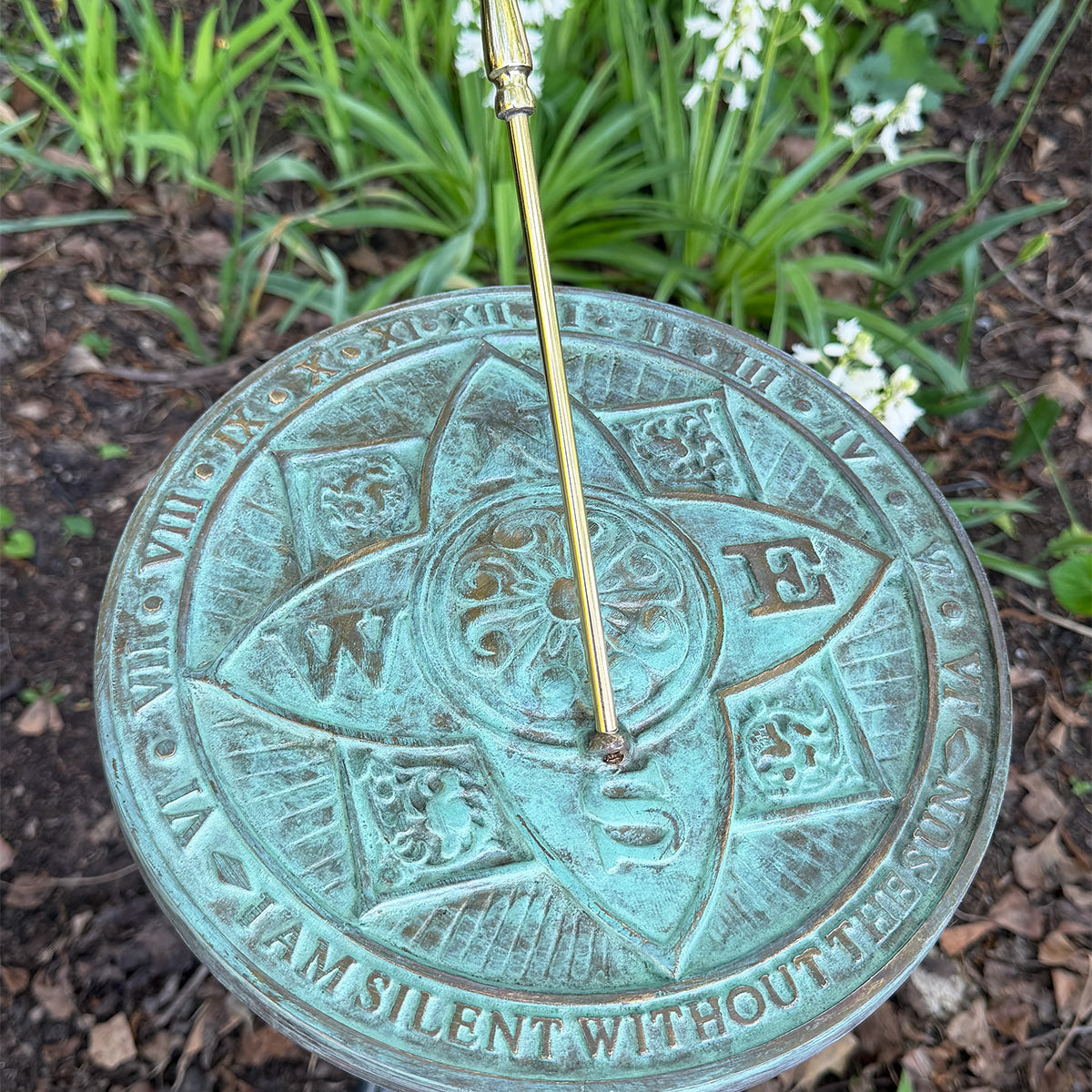 Solid Brass Rosette Sundial in garden top view