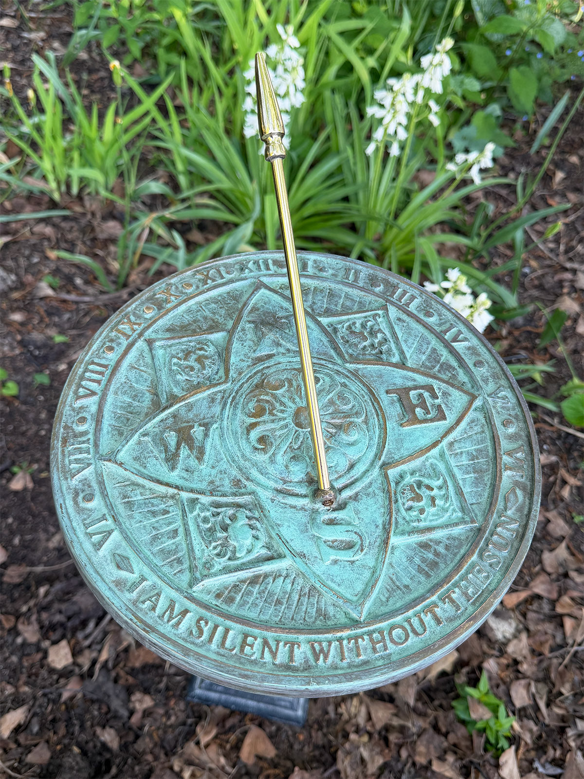 Solid Brass Rosette Sundial in garden top view