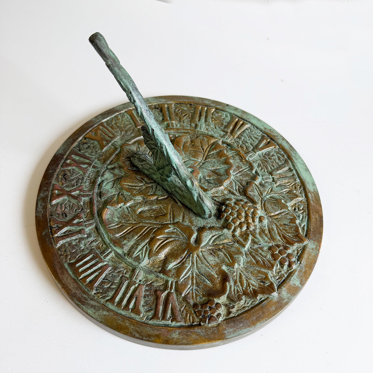 Solid Brass Grapevine Sundial white background b