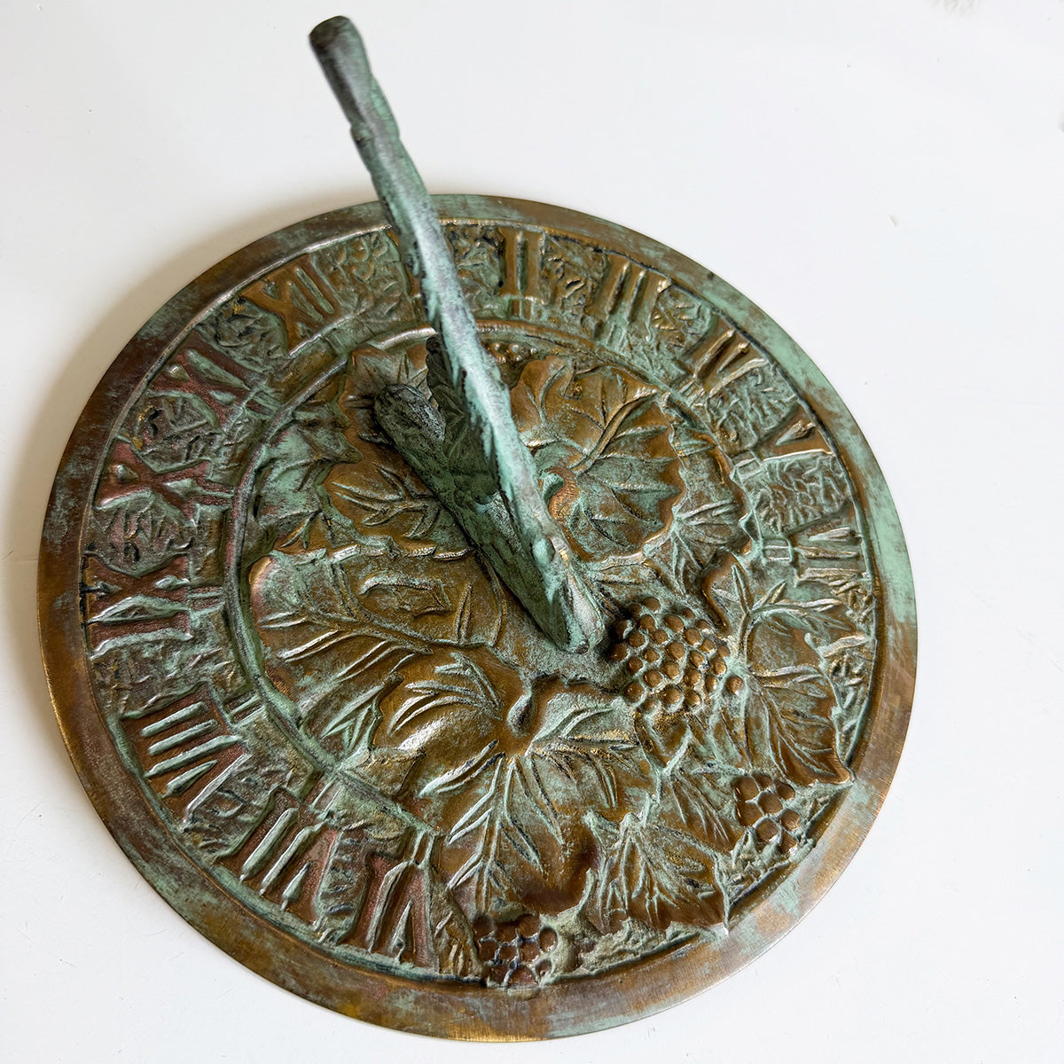 Solid Brass Grapevine Sundial white background c