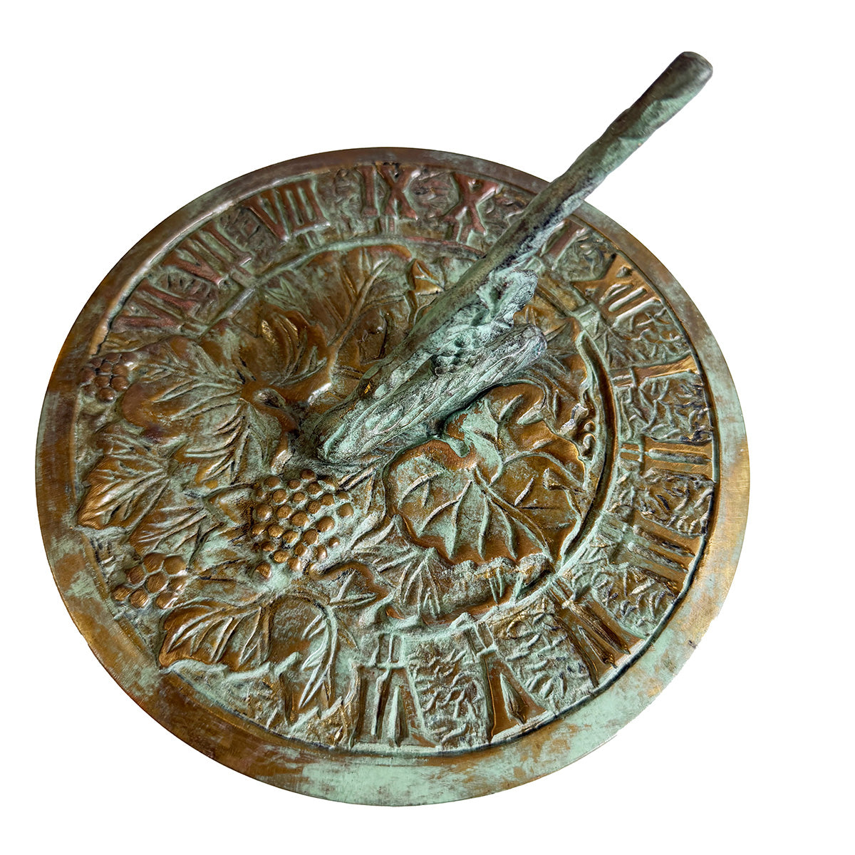 Solid Brass Grapevine Sundial white background d