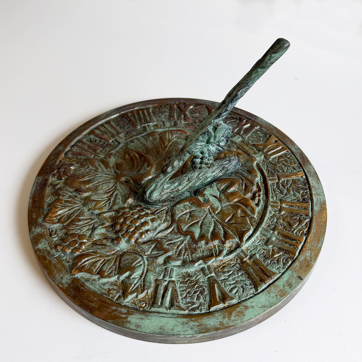 Solid Brass Grapevine Sundial white background e