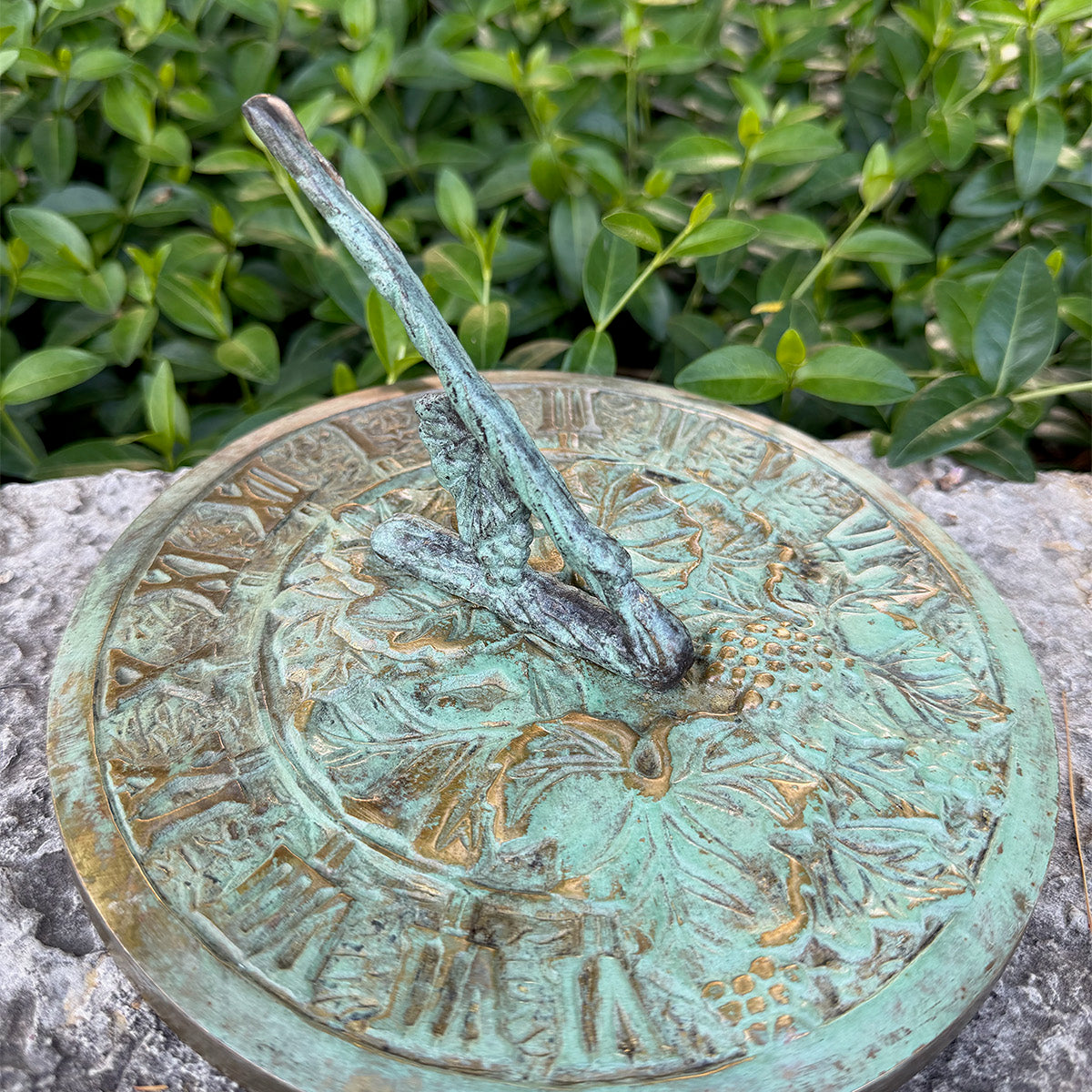 Solid Brass Grapevine Sundial in garden