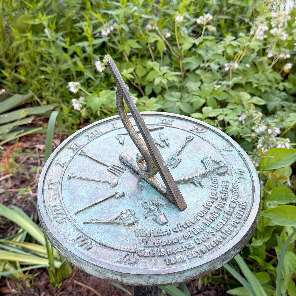 Solid Brass Kiss Of The Sun Sundial on pedestal top view