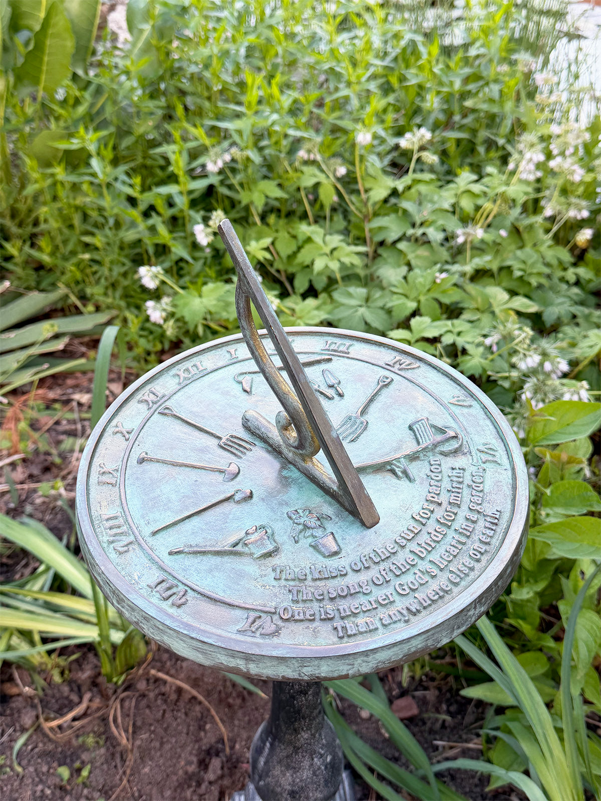 Solid Brass Kiss Of The Sun Sundial on pedestal top view b
