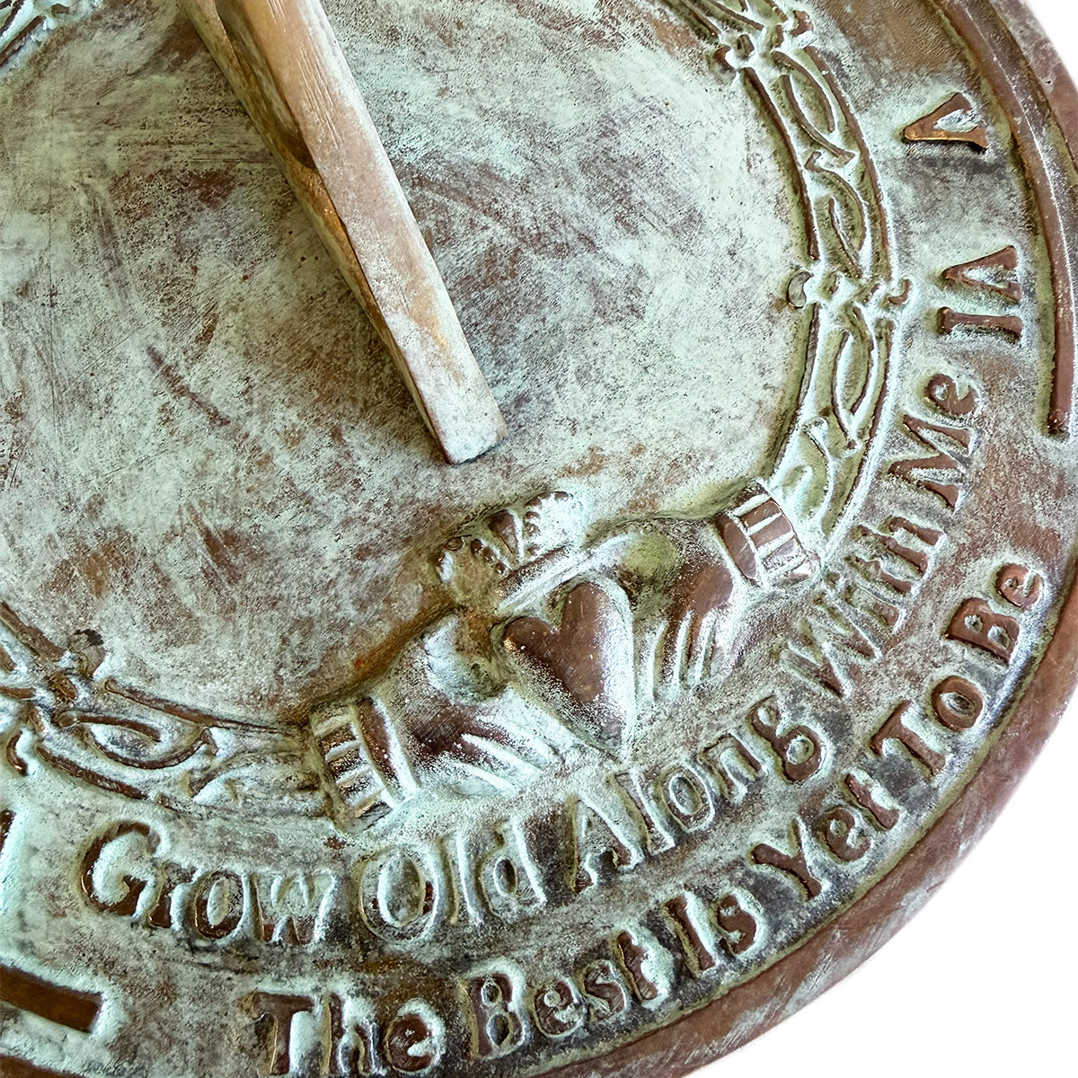Solid Brass Grow Old With Me Sundial close up