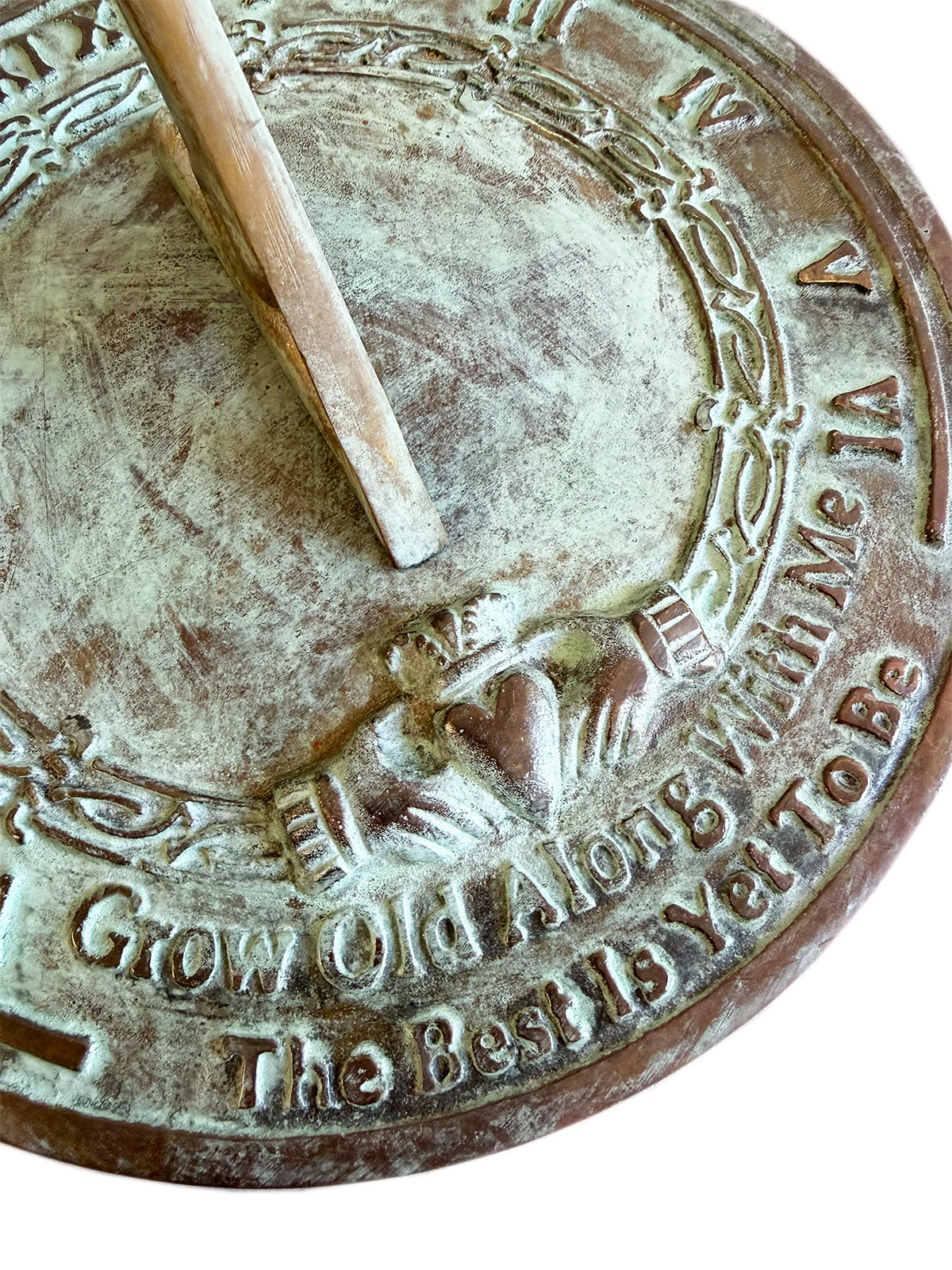 Solid Brass Grow Old With Me Sundial close up