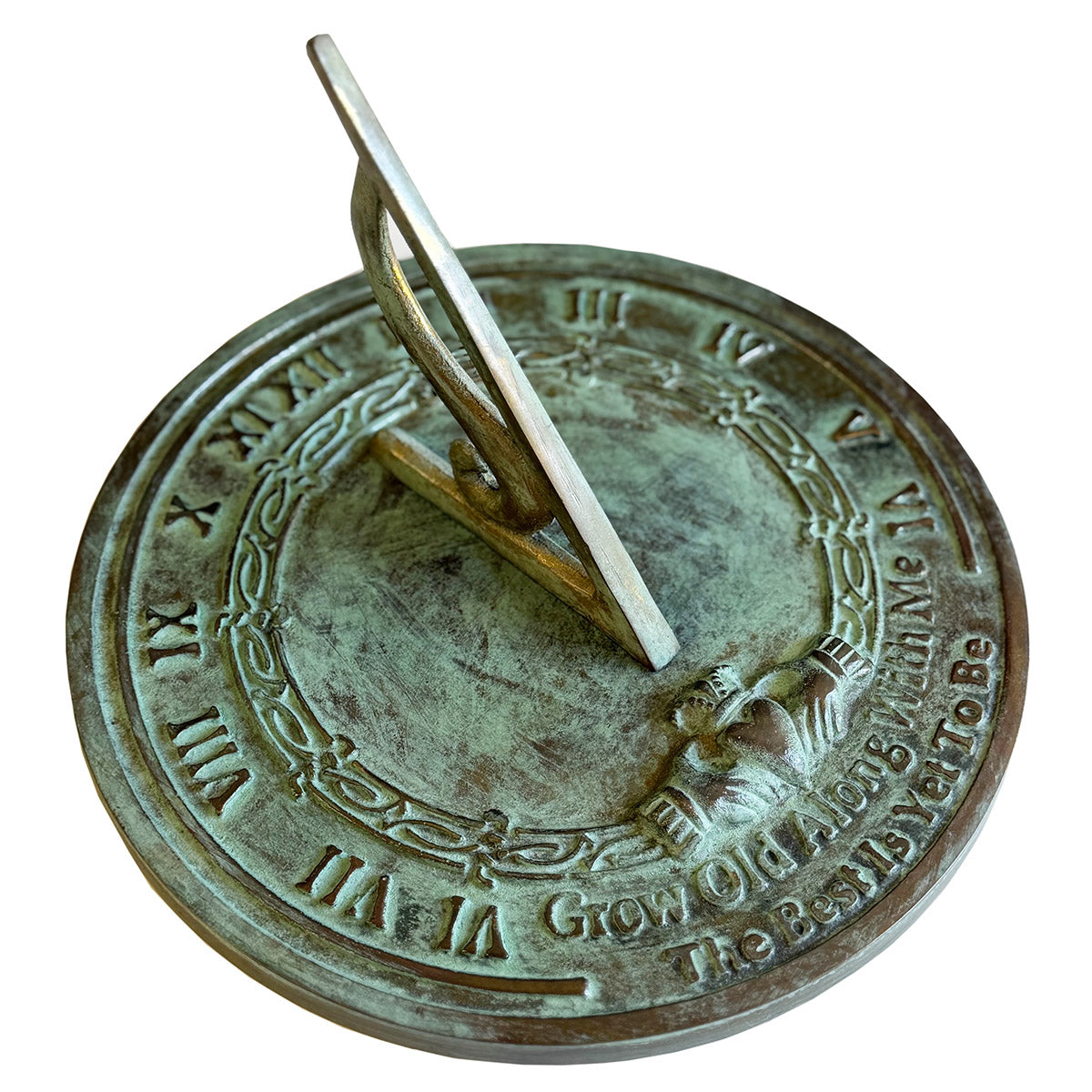 Solid Brass Grow Old With Me Sundial white background c