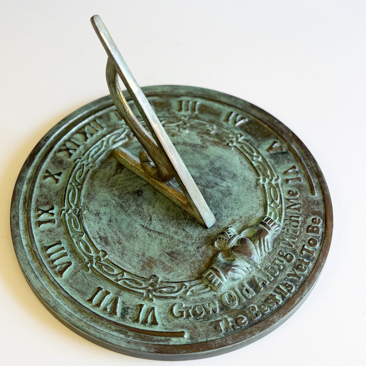 Solid Brass Grow Old With Me Sundial white background d