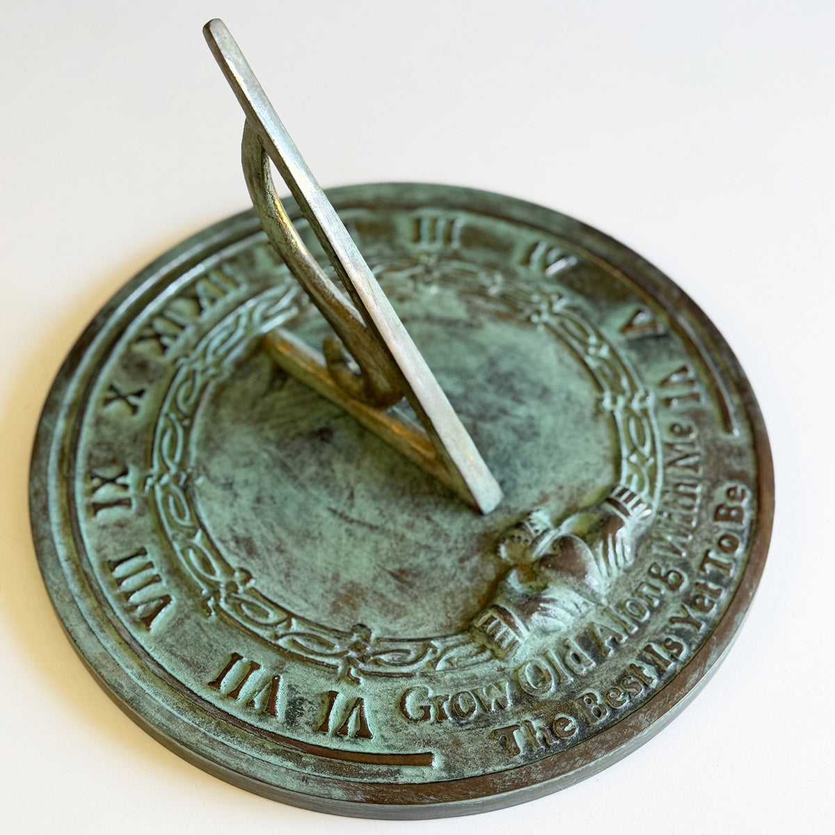 Solid Brass Grow Old With Me Sundial white background