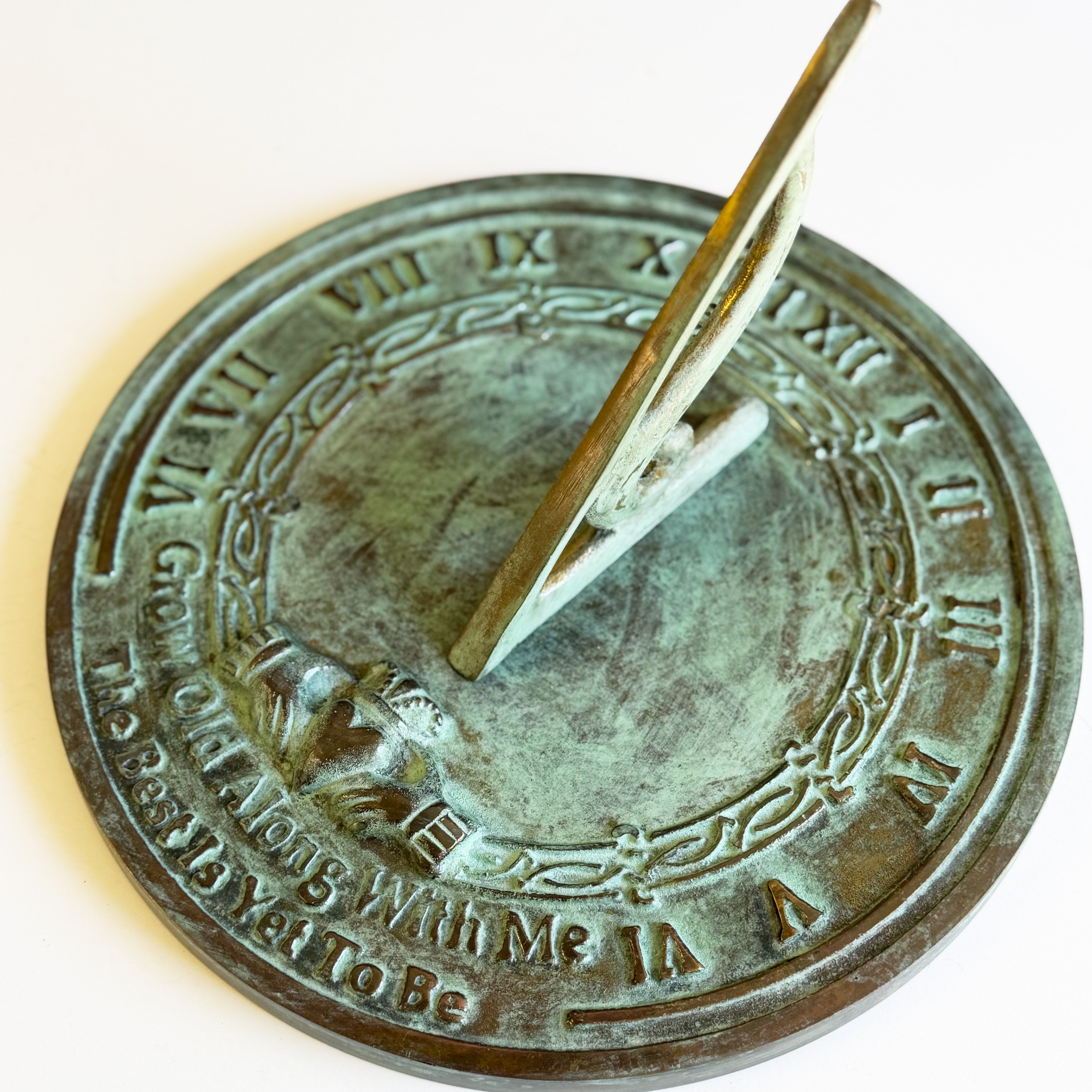 Solid Brass Grow Old With Me Sundial white background e