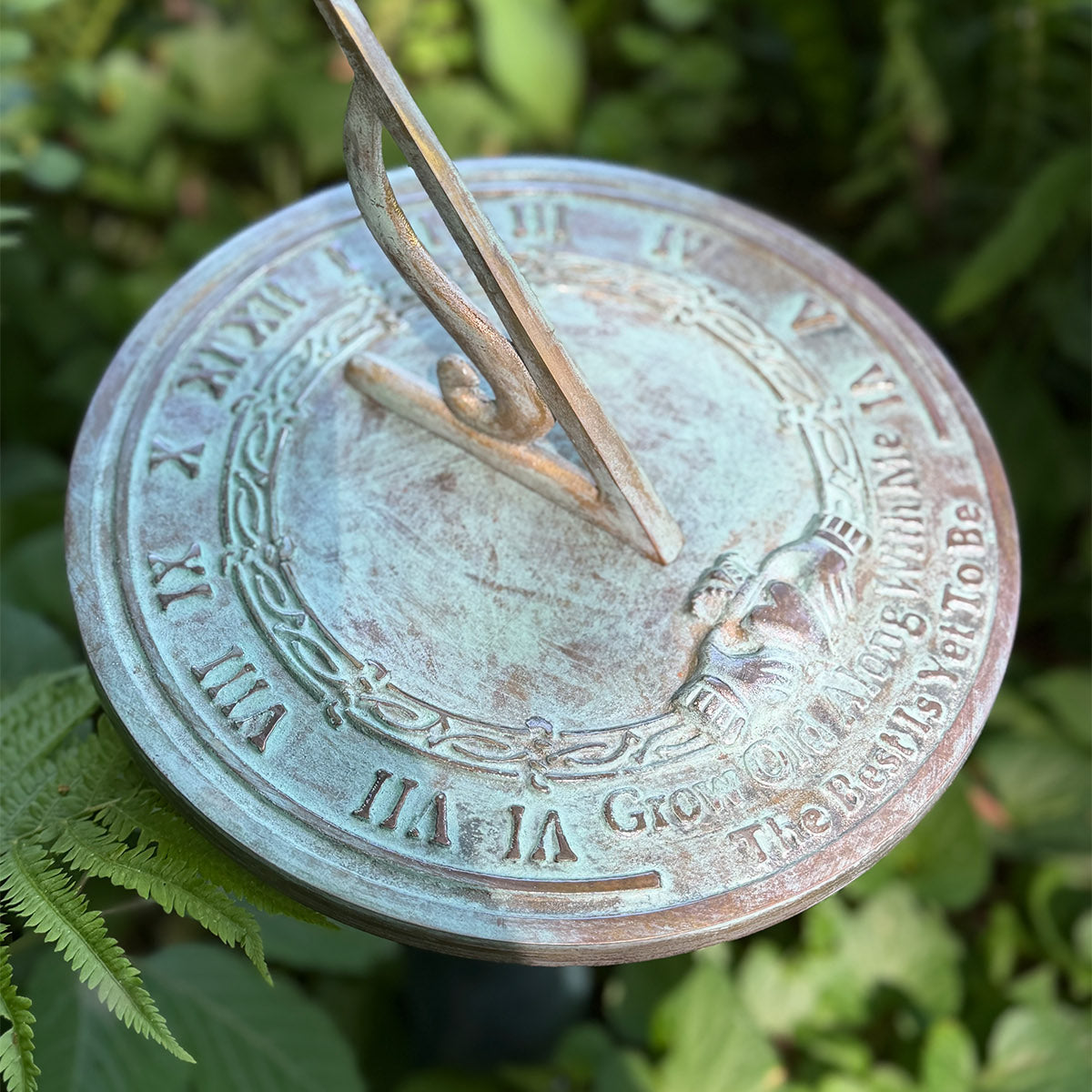 Solid Brass Grow Old With Me Sundial in garden