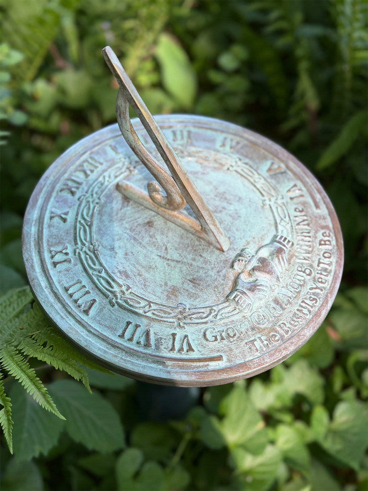 Solid Brass Grow Old With Me Sundial in garden