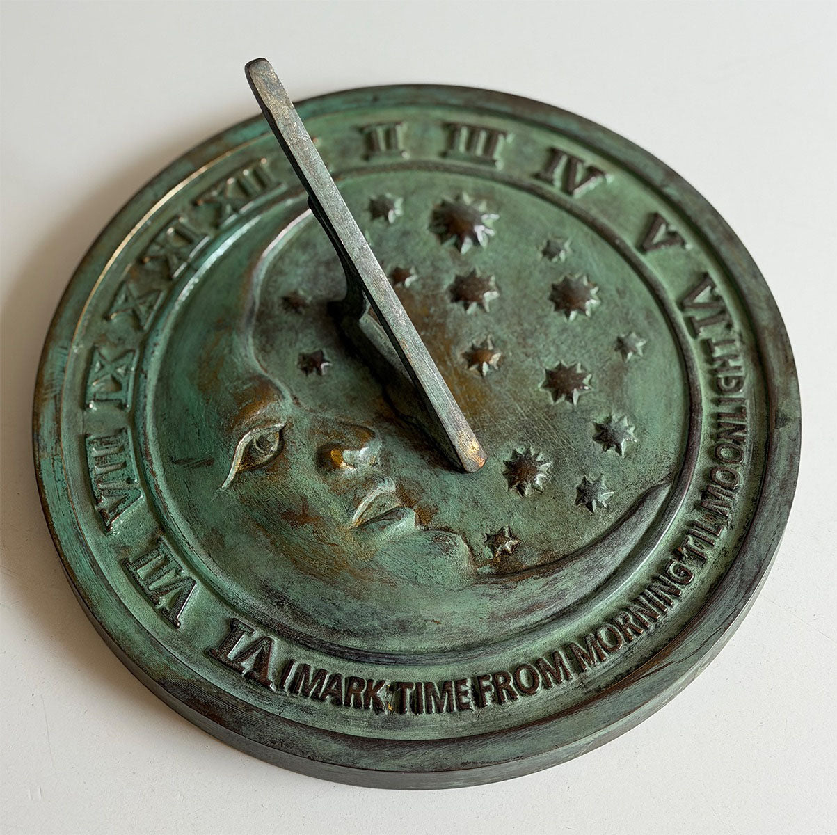 Solid Brass Moon & Stars Sundial full view white background b