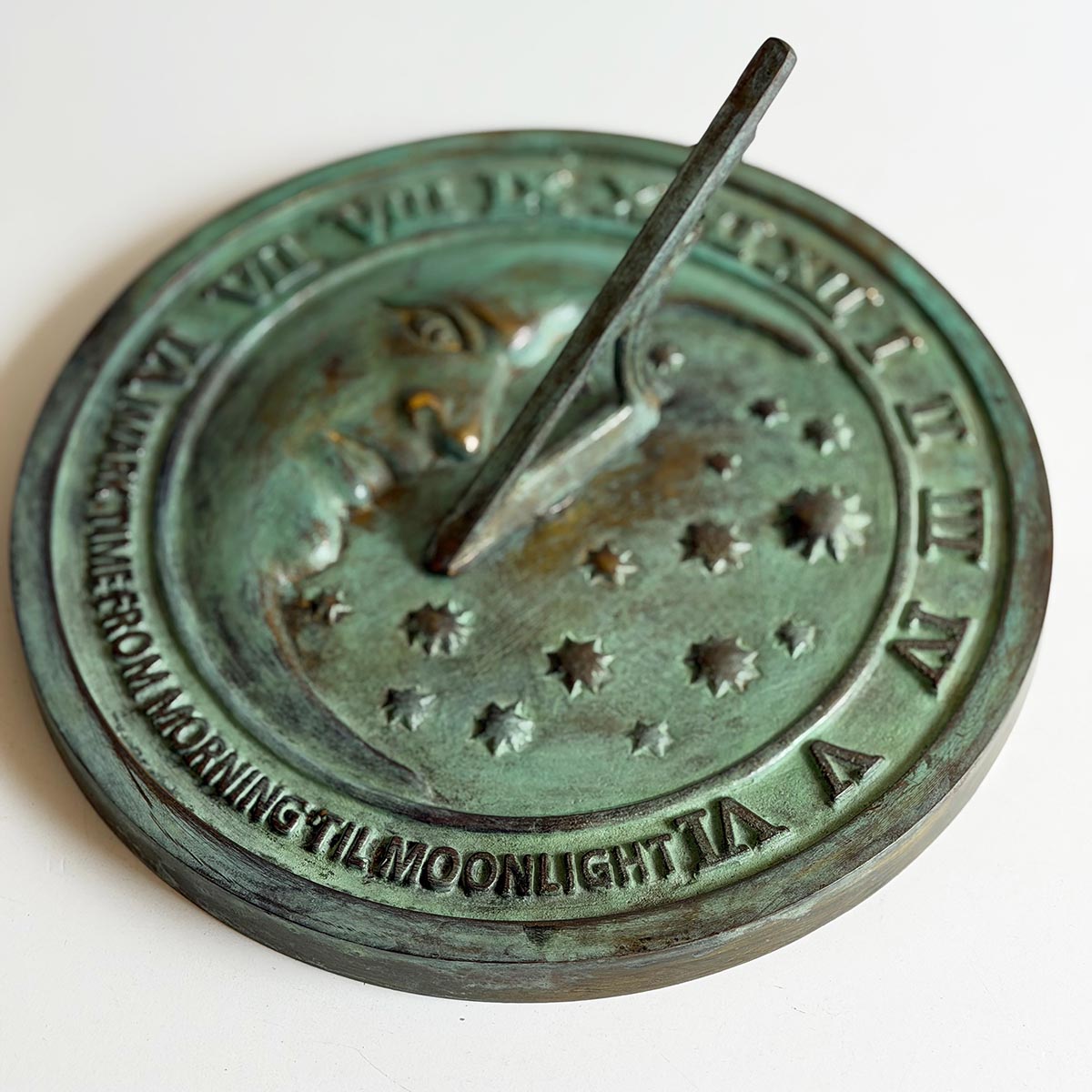 Solid Brass Moon & Stars Sundial full view white background d