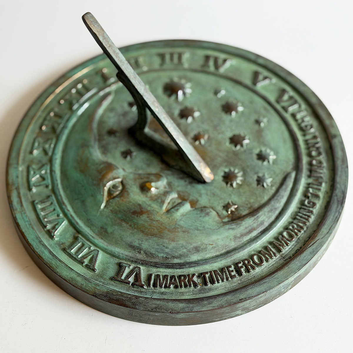 Solid Brass Moon & Stars Sundial full view white background e
