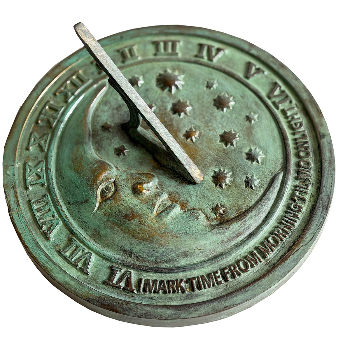 Solid Brass Moon & Stars Sundial full view white background
