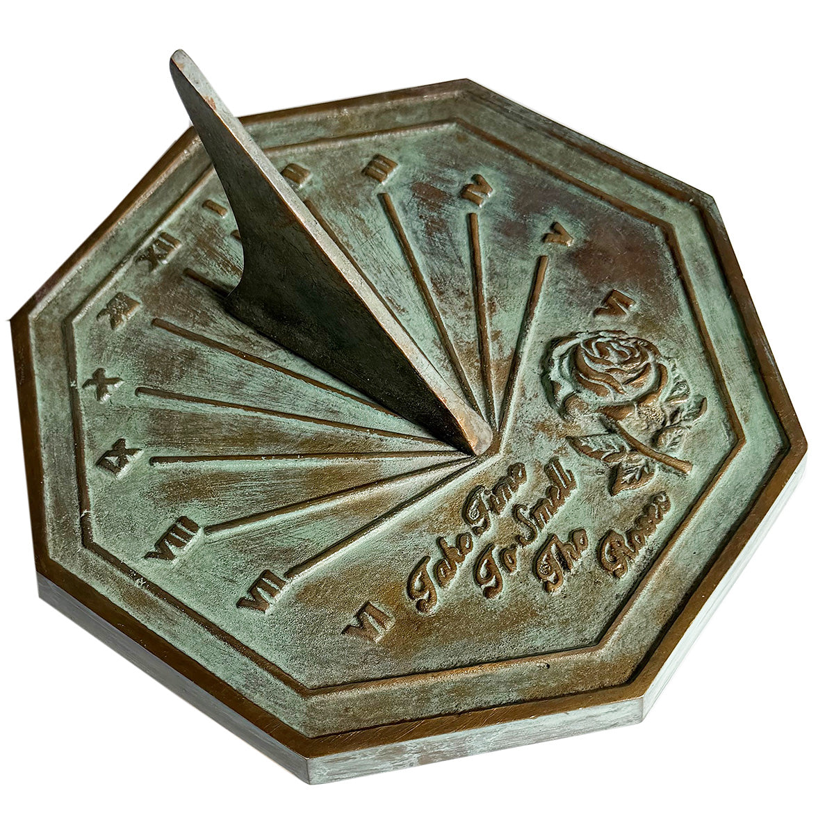 Solid Brass Rose Sundial white background c
