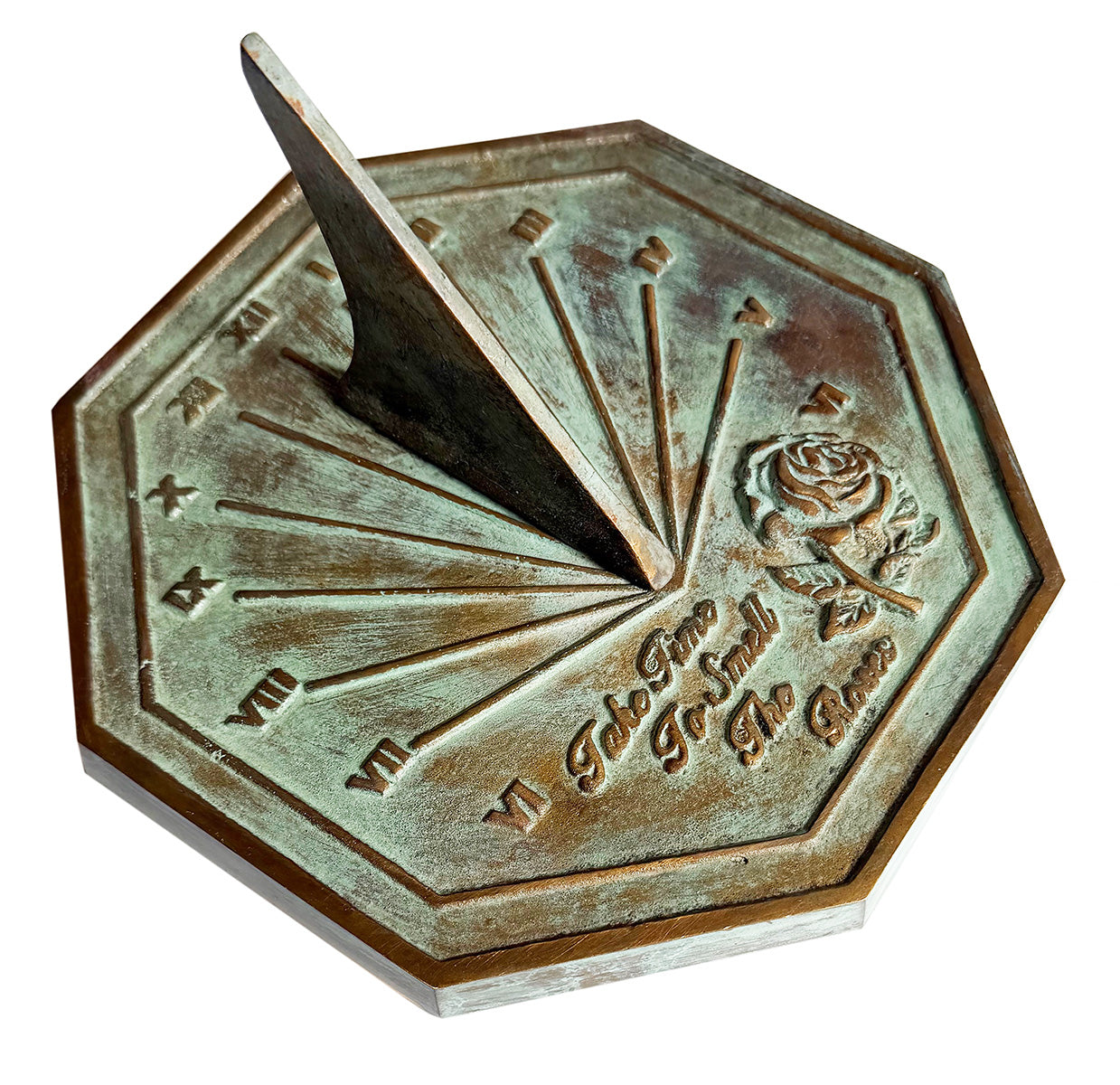Solid Brass Rose Sundial white background d