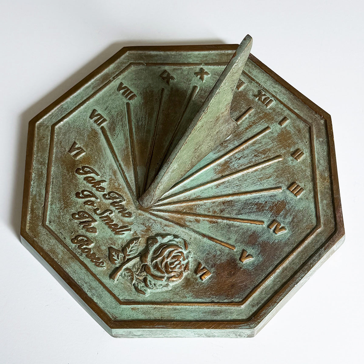 Solid Brass Rose Sundial white background f