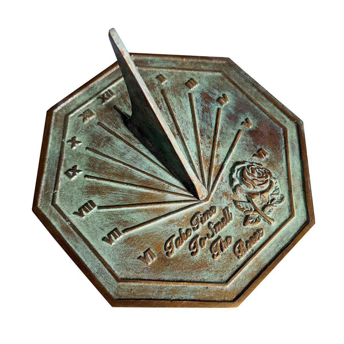 Solid Brass Rose Sundial white background