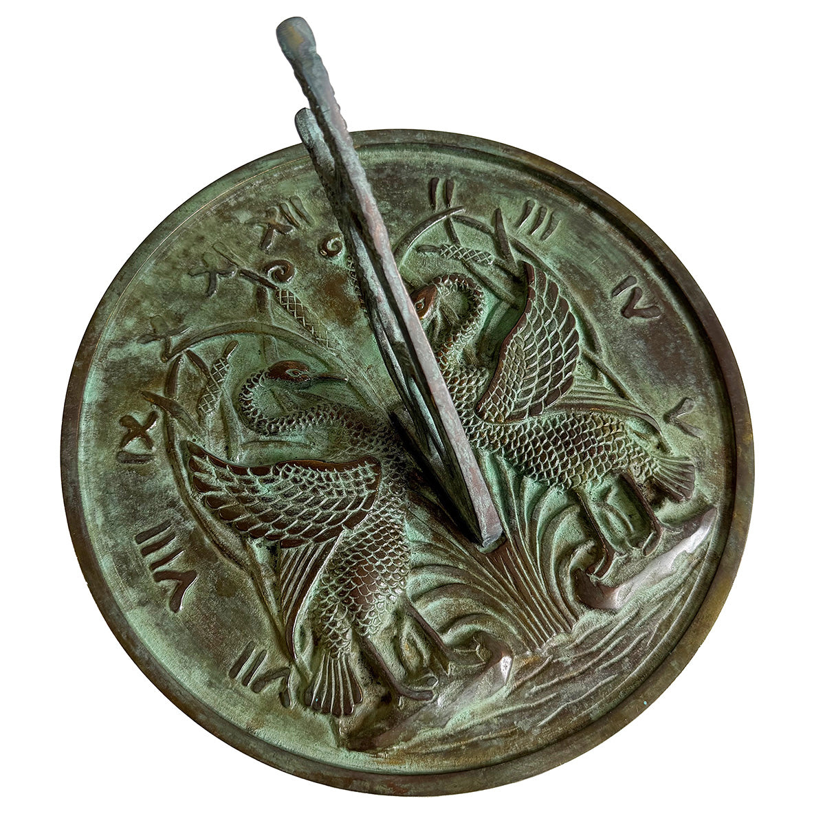Solid Brass Swan Sundial white background e