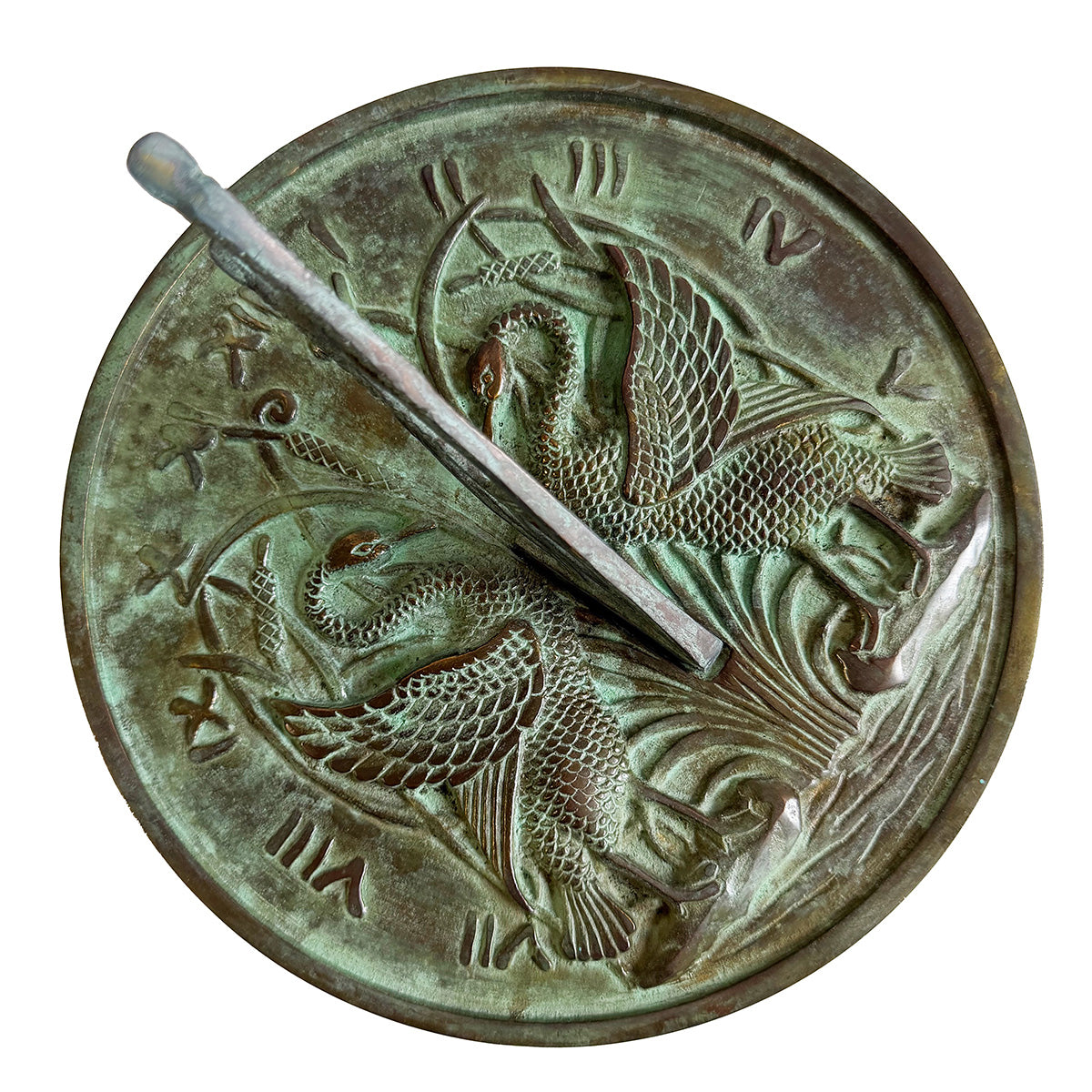 Solid Brass Swan Sundial white background c