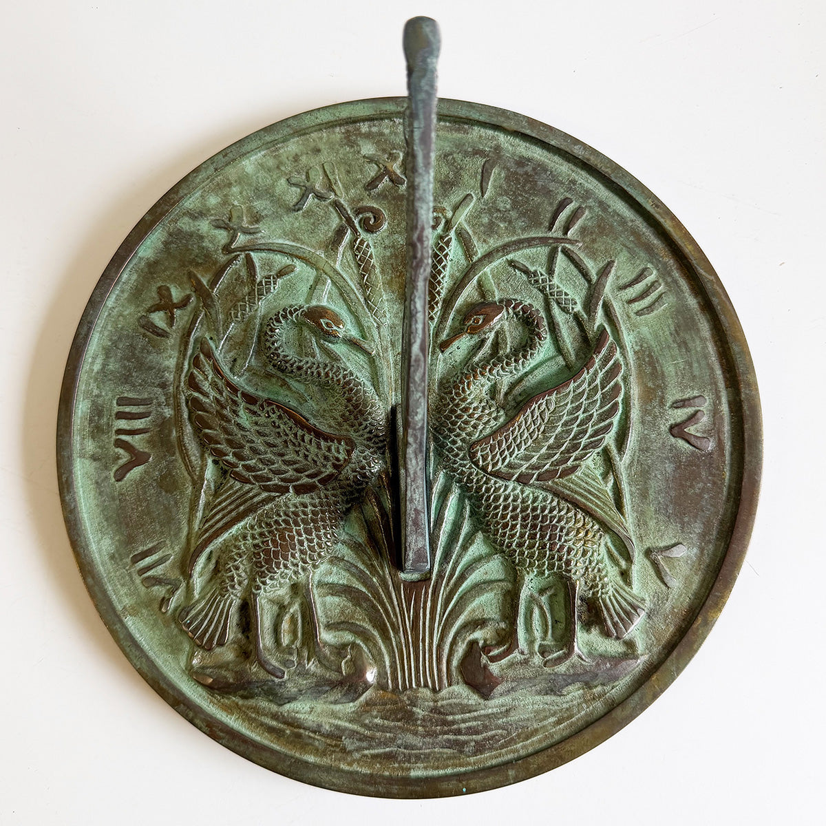 Solid Brass Swan Sundial top view