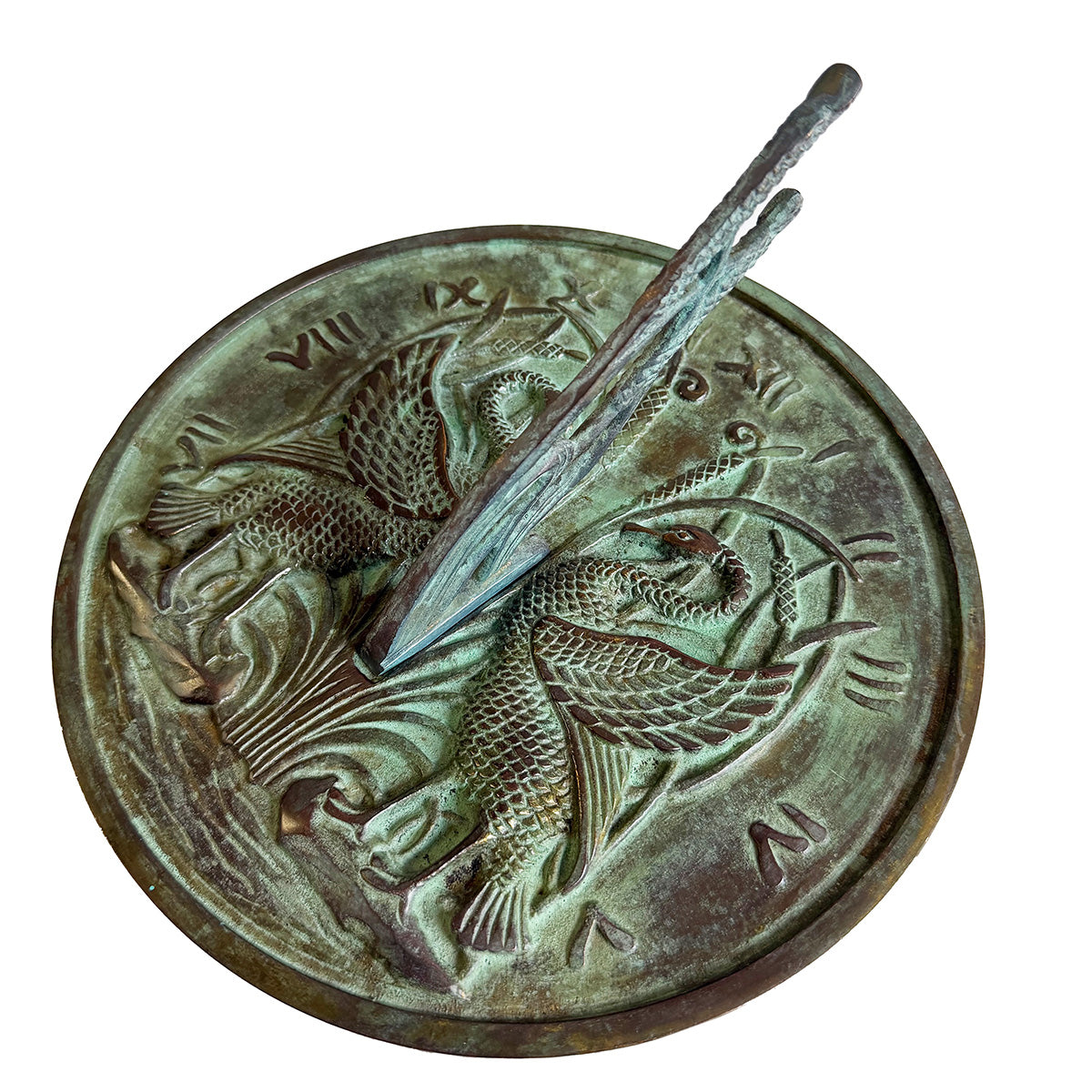 Solid Brass Swan Sundial white background d